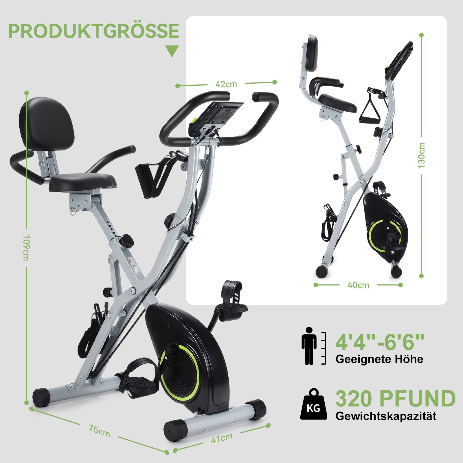 oyajia Heimtrainer Heimtrainer Fahrrad Klappbar mit LCD & Herzfrequenzsensor (Heimtrainer Indoor Bike mit Magnetwiderstand, Leise & Platzsparend, Verstellbarer Komfortsitz mit PU-Polsterung, bis 145kg Belastbar), Bluetooth APP Kompatibel mit Kinomap & Zwift für Interaktives Training
