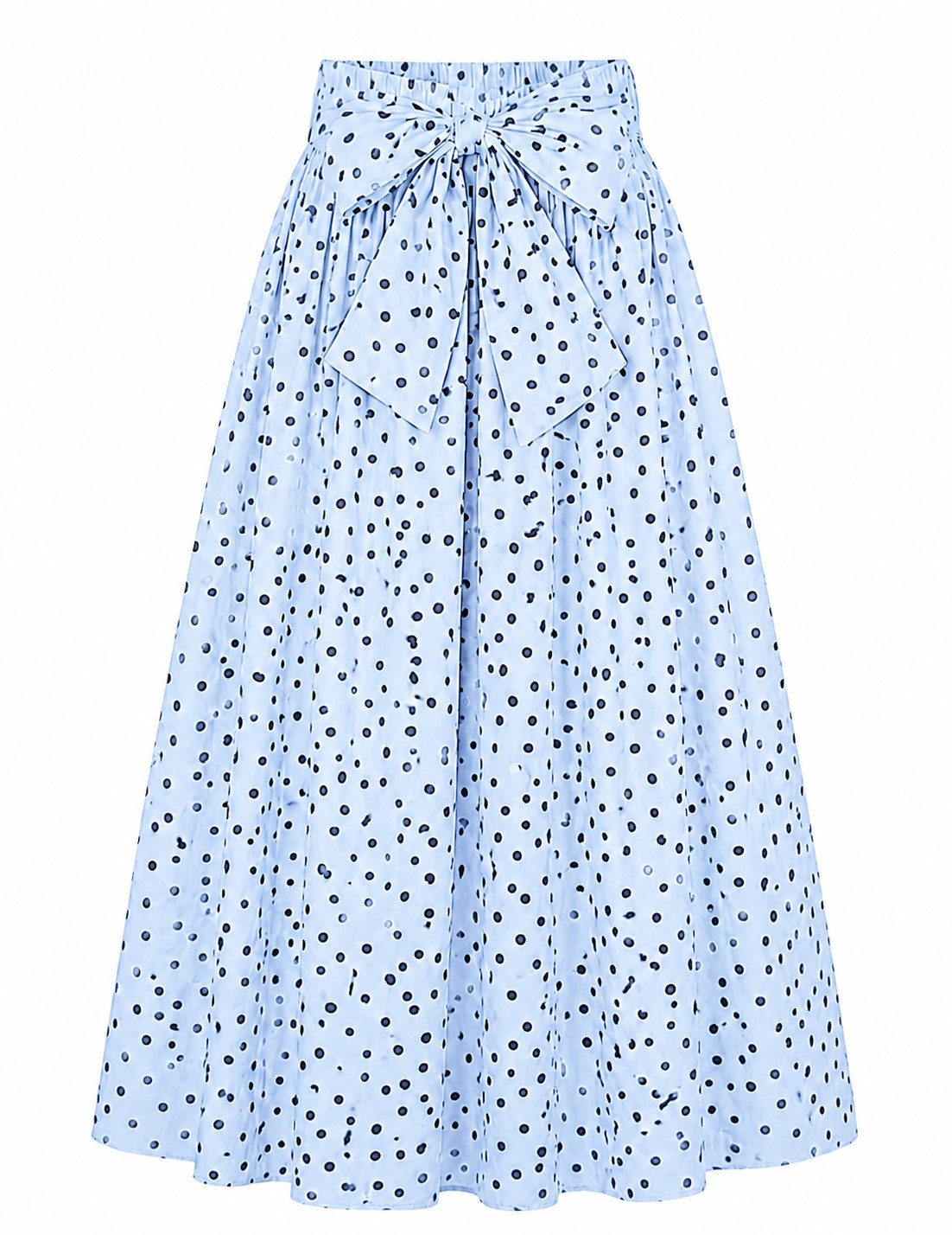 A-Linien-Rock Damen Maxi Rock mit Punkten und Schleife – Baumwollrock Gr. S/M