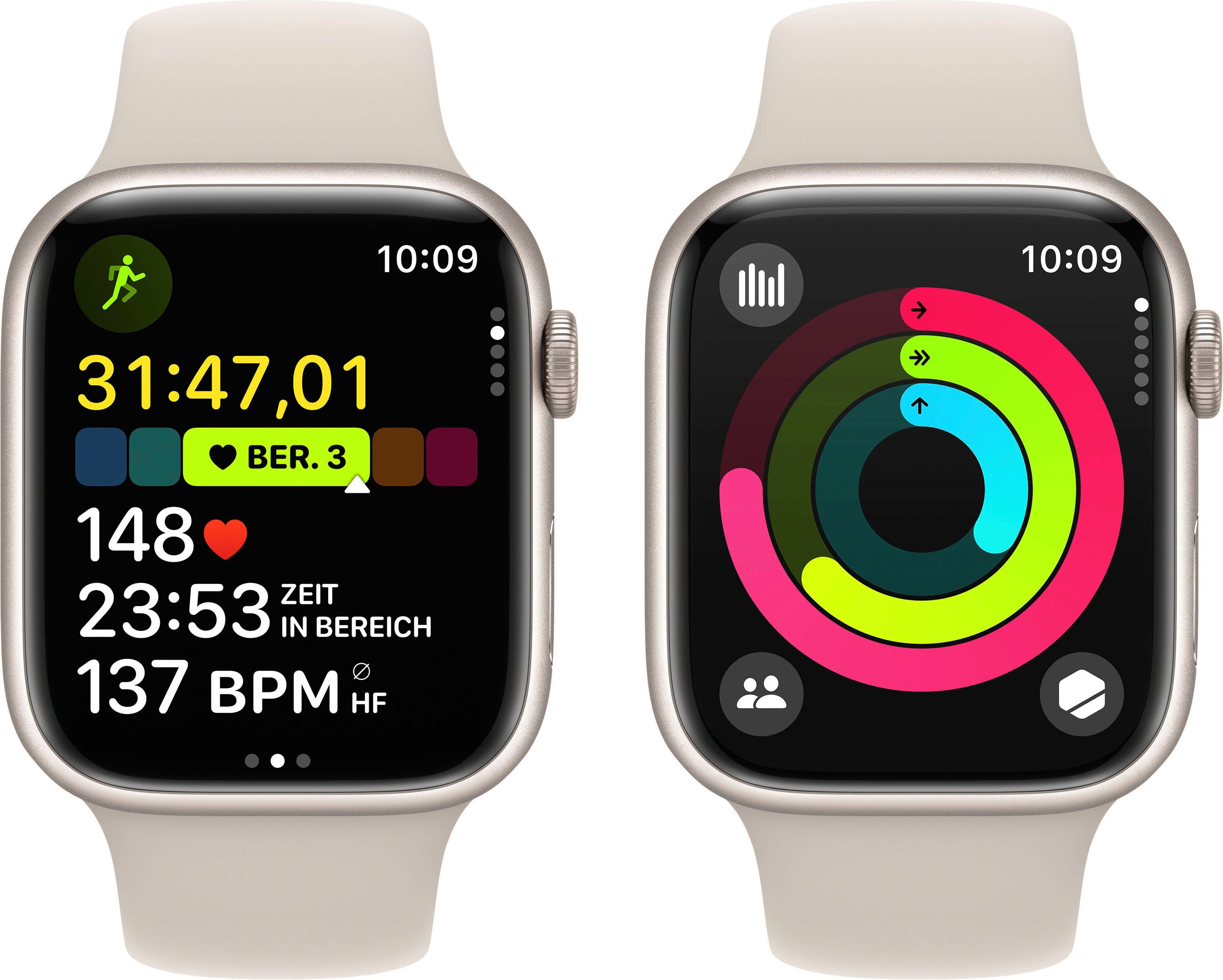 Apple Watch Series 9 Polarstern Smartwatch cm/1,77 Band 45mm Zoll, Cellular Aluminium Sport GPS | (4,5 Watch + 10), OS Polarstern