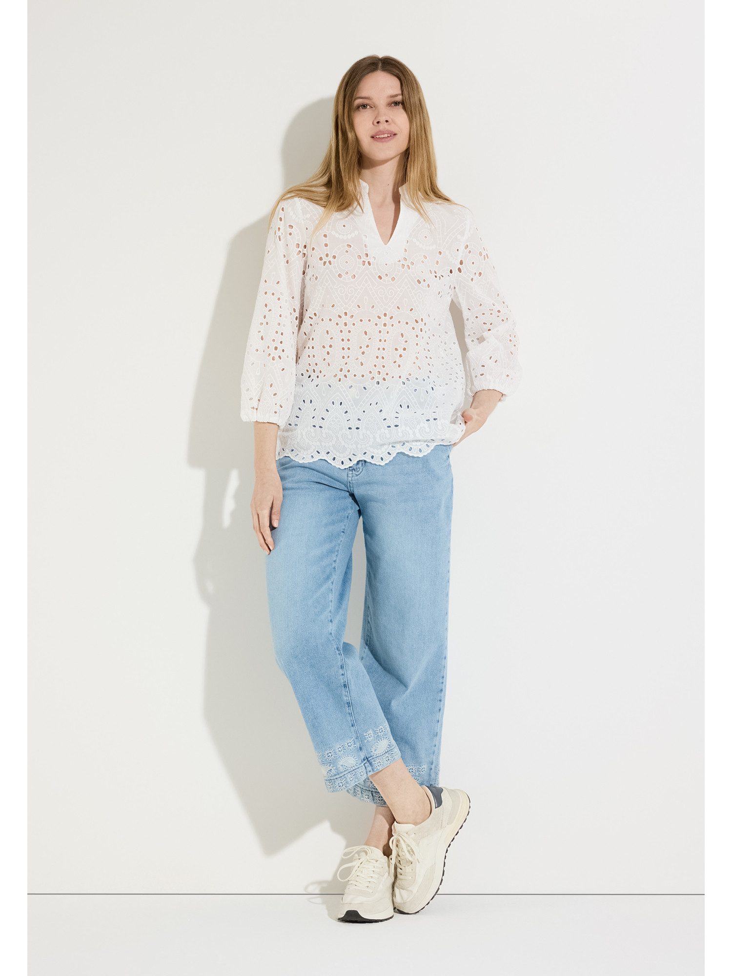 MORE&MORE Klassische Bluse legere Lochspitzen-Schlupfbluse, 3/4 Arm