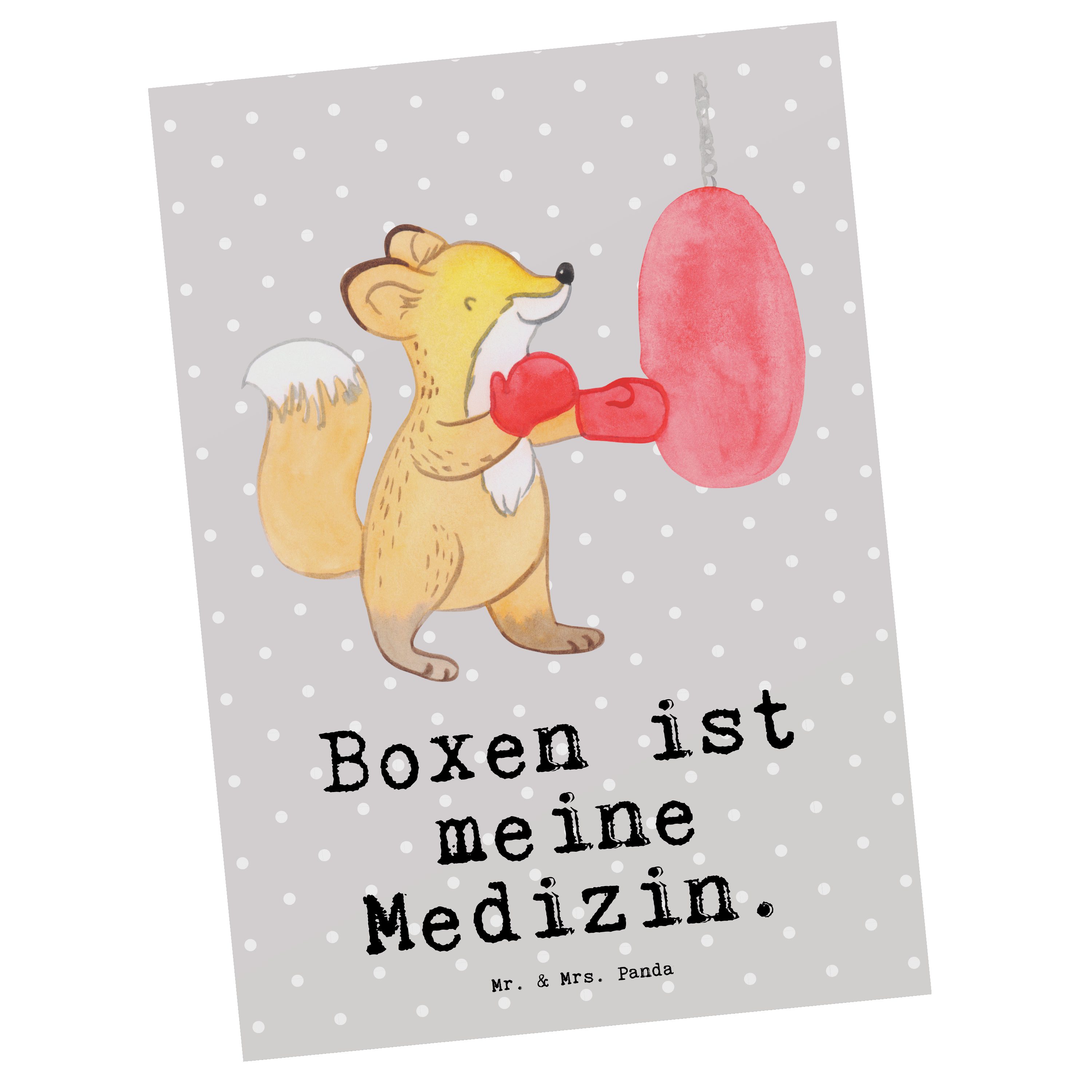 Mr. & Mrs. Panda Postkarte Fuchs Boxen Medizin - Grau Pastell - Geschenk, Hobby, Geburtstagskart
