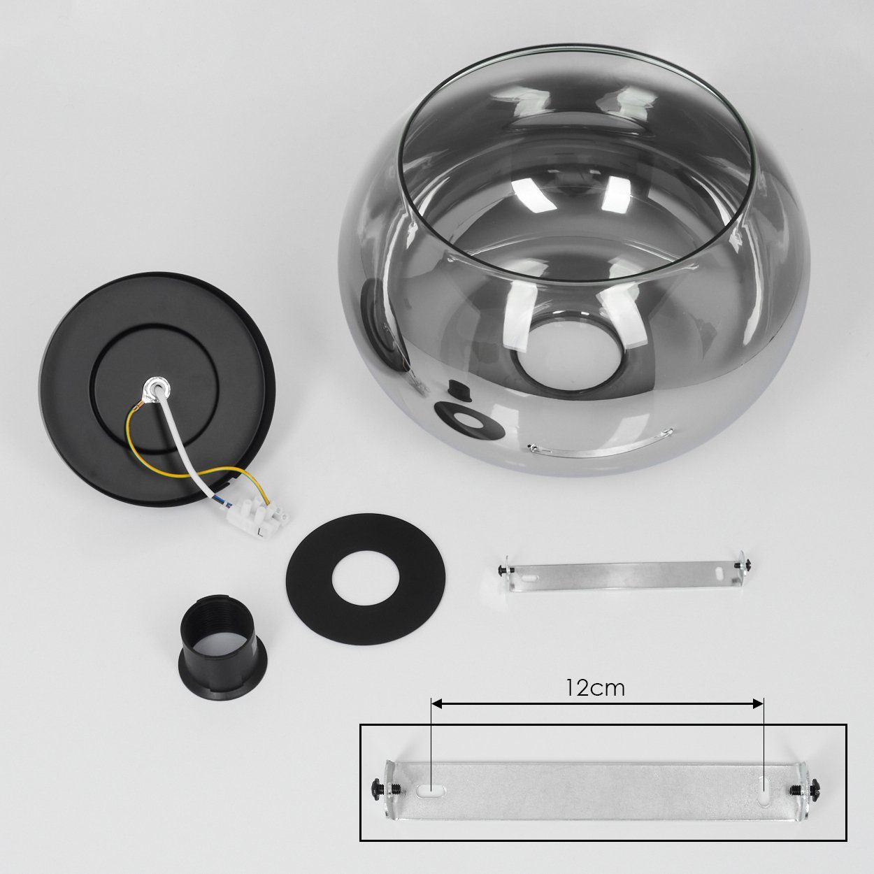 hofstein Deckenleuchte »Cardeto« Deckenlampe aus Metall/Glas in Schwarz/Rauchfarben/Klar, ohne Leuchtmittel, Leuchte im Retro/Vintage-Design mit Schirm aus Glas – Bild 5 von 5