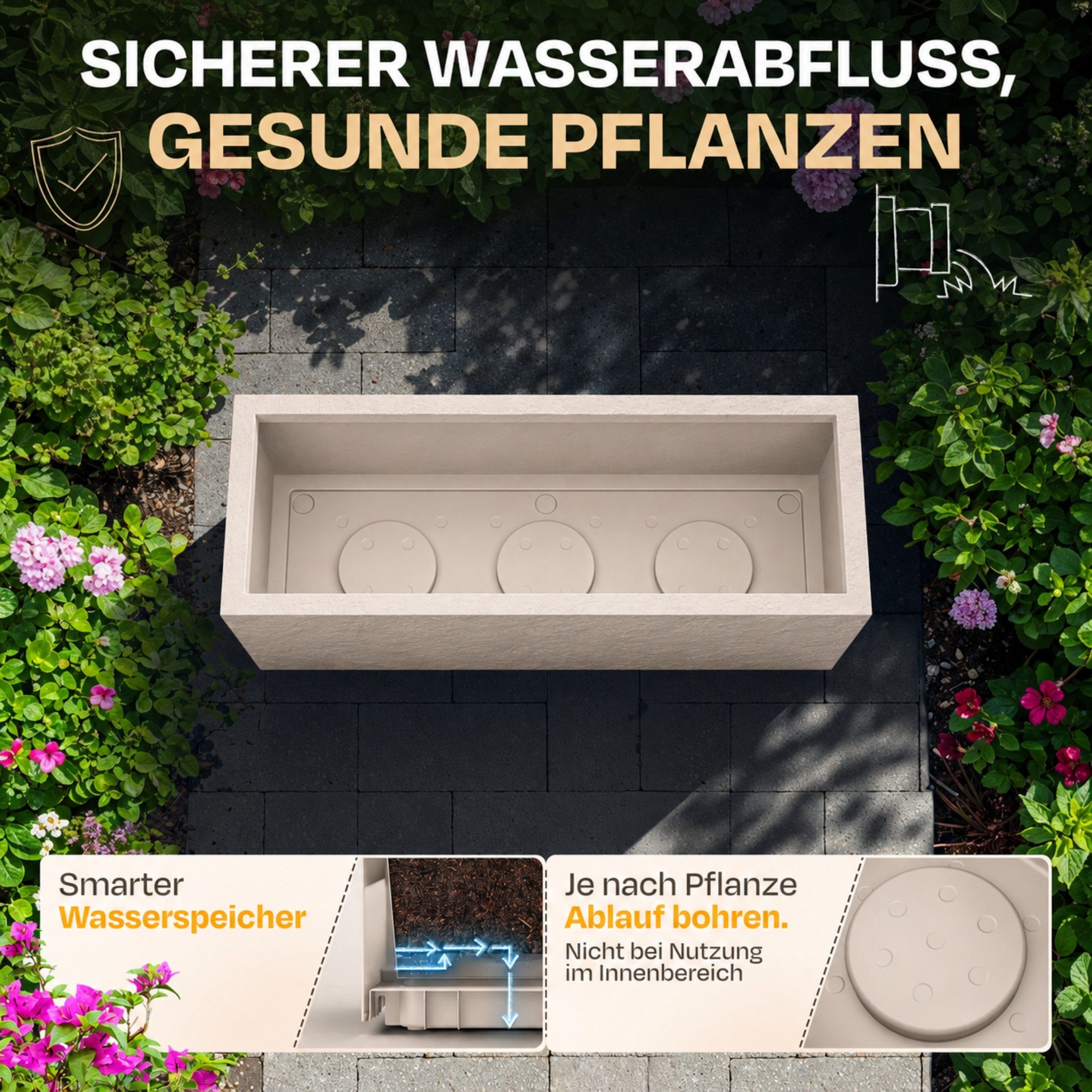 ONDIS24 Pflanzkübel Ondis24 Blumenkübel Vulkano, 50L Blumenkasten (1 St), mit cleverem Wasserspeicher am Boden – Bild 4 von 5