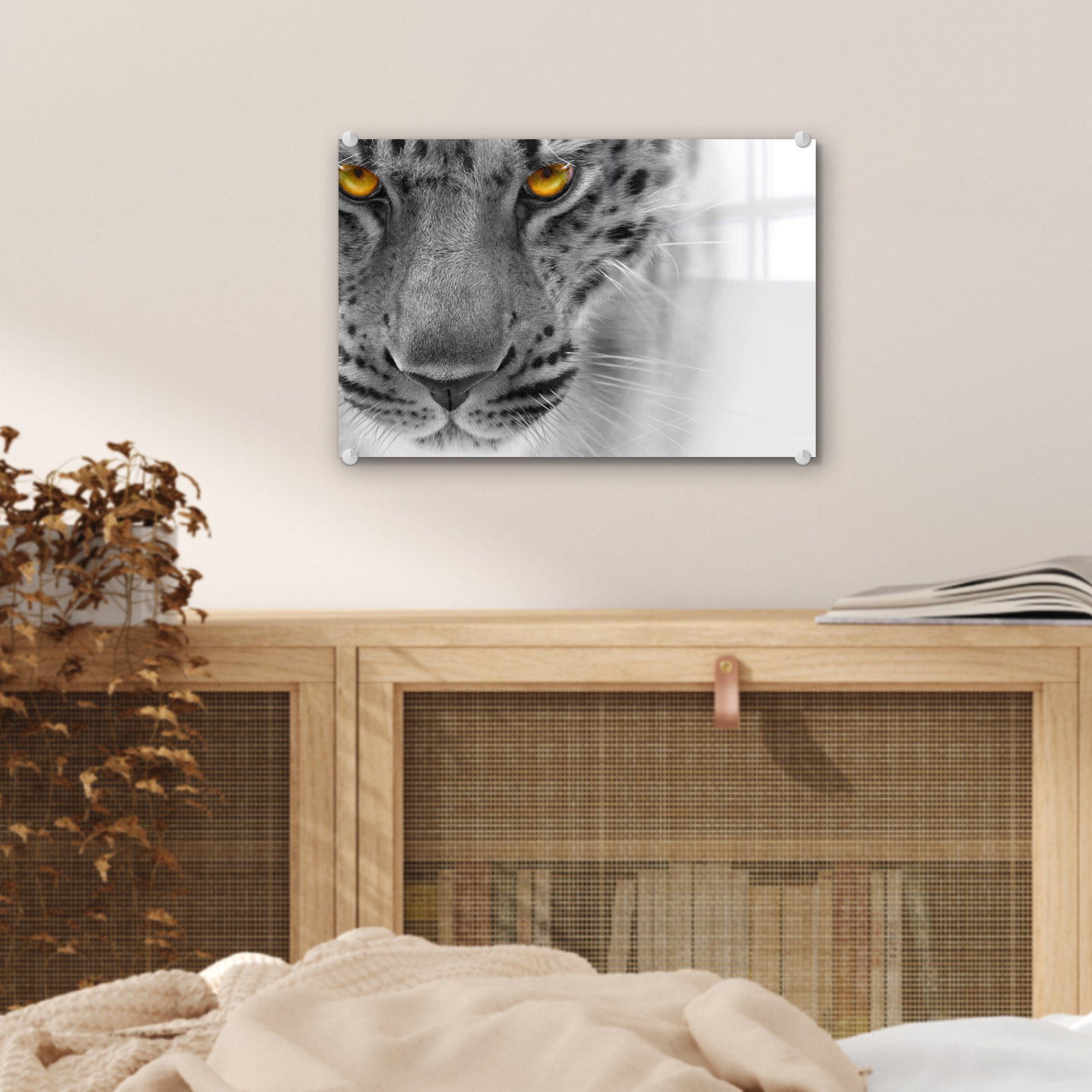 Acrylglasbild Glas - Leopard Wandbild Augen Wanddekoration auf St), - MuchoWow auf Foto - Glasbilder Glas Gelb, Bilder - (1 -