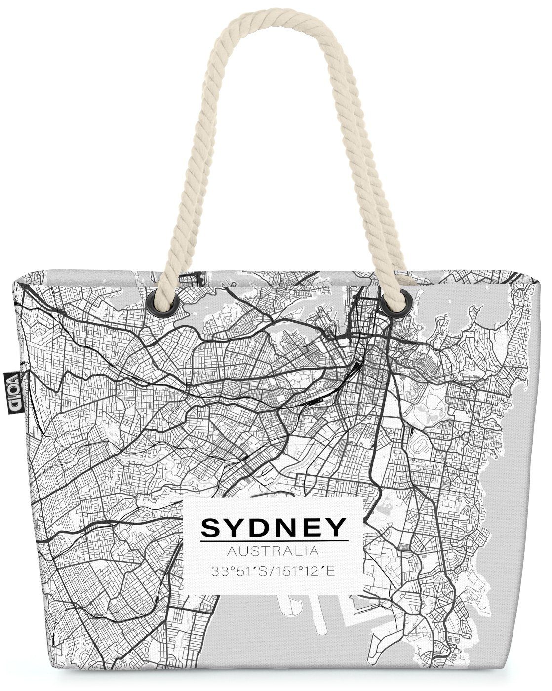 VOID Strandtasche (1-tlg), Sydney Karte Beach Bag Australien Oper Backpacker Stadtkarte Stadtplan Land | Strandtaschen