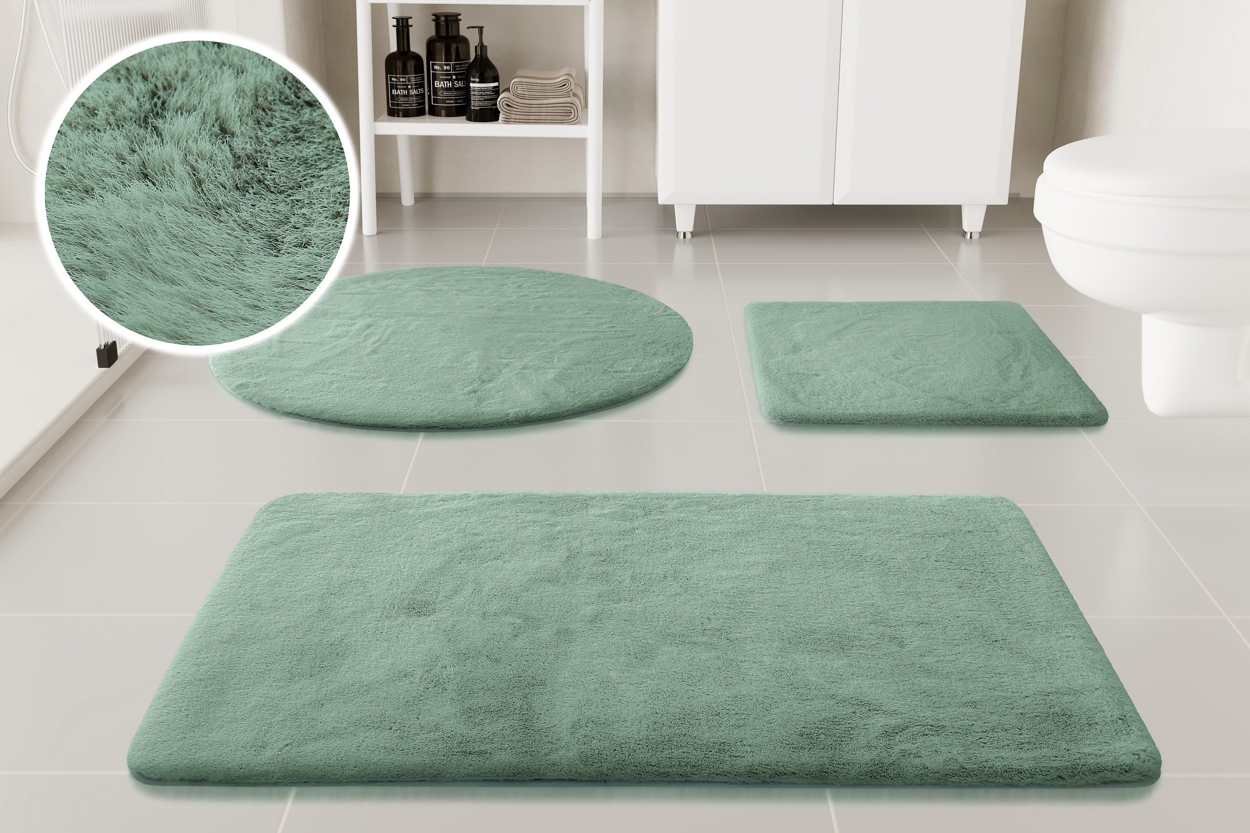 OTTO home Badematte Lennja, Höhe 25 mm, rutschhemmend beschichtet, fußbodenheizungsgeeignet, Polyester, rund, Badteppich, getuftet, Uni, antirutsch, flauschig wie Kaninchenfell