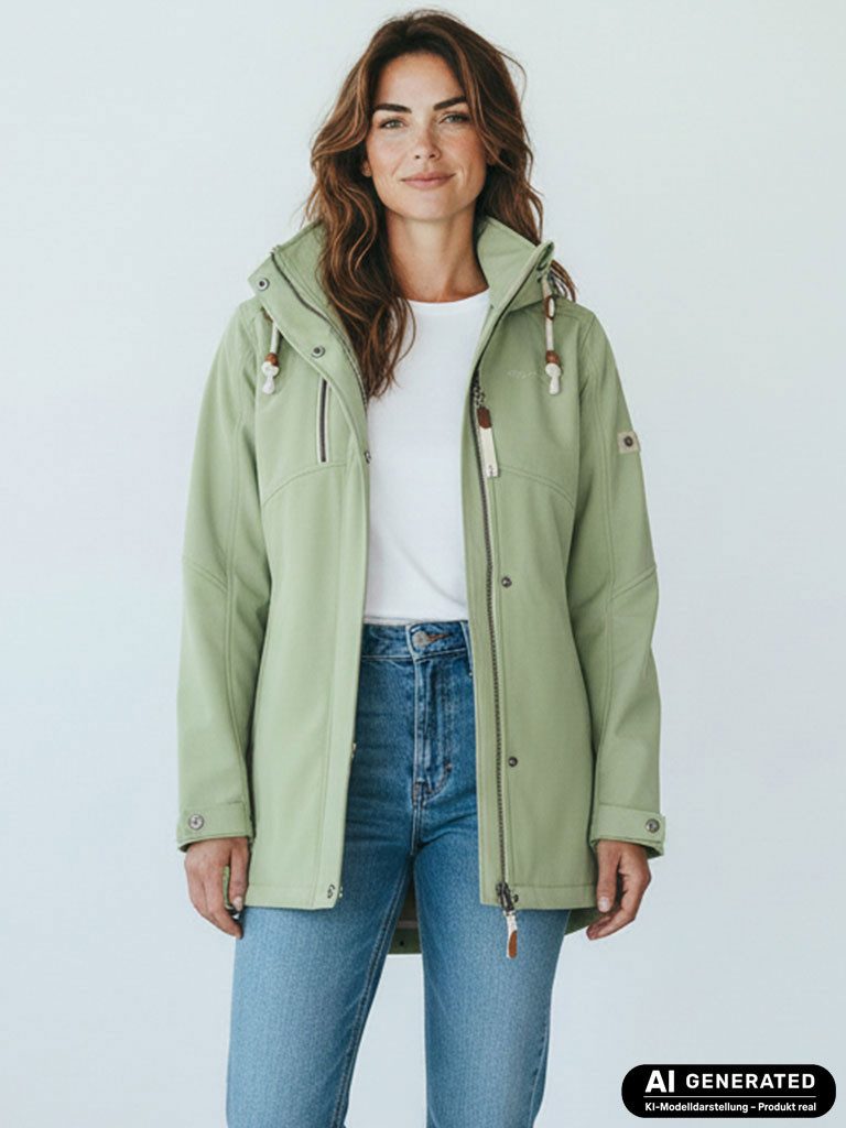 Dry Fashion Softshellmantel Büsum Damen Softshelljacke Fleece-Innenfutter - Mantel Jacke Outdoor Atmungsaktiv, Verstellbare & abnehmbare Kapuze, 2-Wege-Reißverschluss
