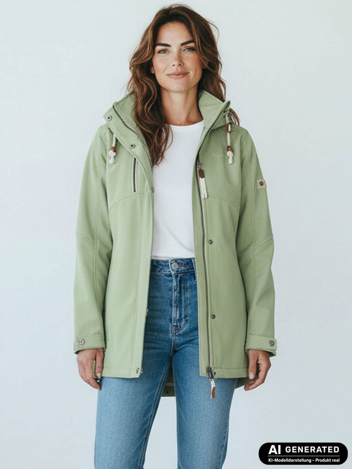 Dry Fashion Softshellmantel Büsum Damen Softshelljacke Fleece-Innenfutter - Mantel Jacke Outdoor Atmungsaktiv, Verstellbare & abnehmbare Kapuze, 2-Wege-Reißverschluss