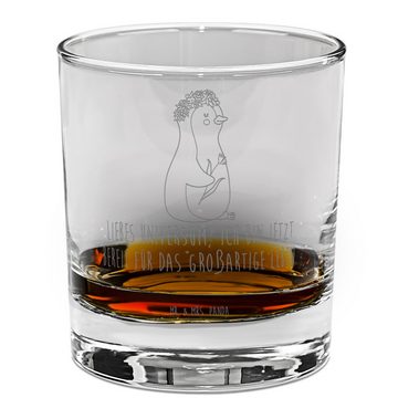Mr. & Mrs. Panda Whiskyglas Pinguin Blumen - Transparent - Geschenk, Lebenslust, Liebeskummer, Wh, Premium Glas, Handverlesenes Design