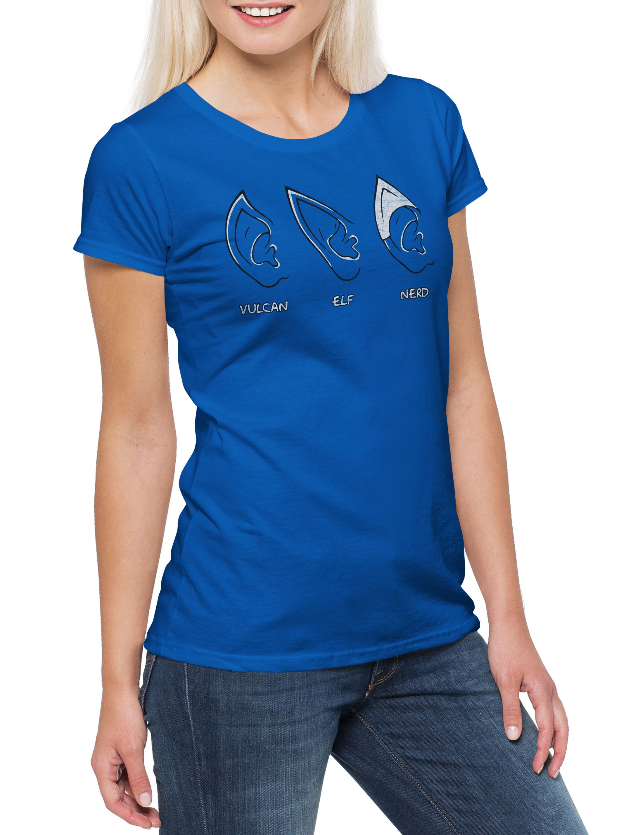 Print-Shirt Ears Damen T-Shirt Geek Nerd Ohren Gamer Fun Games Gaming Video RPG PC