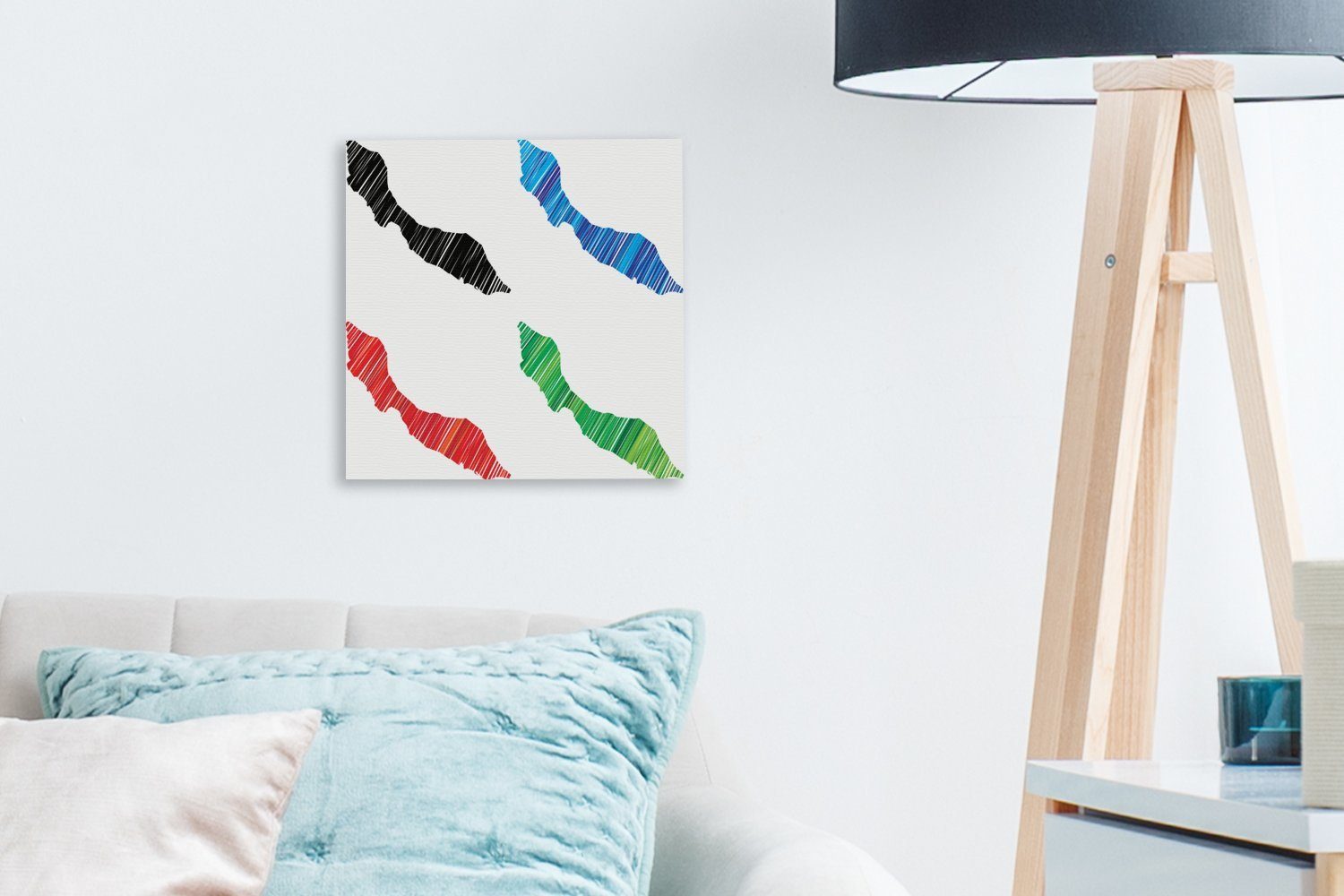 OneMillionCanvasses® Leinwandbild Vier für Leinwand farbige Abbildungen Curaçao, Schlafzimmer von St), (1 Wohnzimmer Bilder