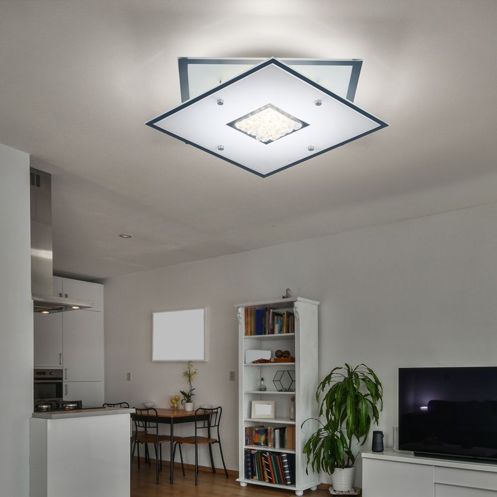 etc-shop LED LED Deckenlampe Chrom inklusive, Deckenleuchte Glas Kristalle Leuchtmittel Deckenleuchte