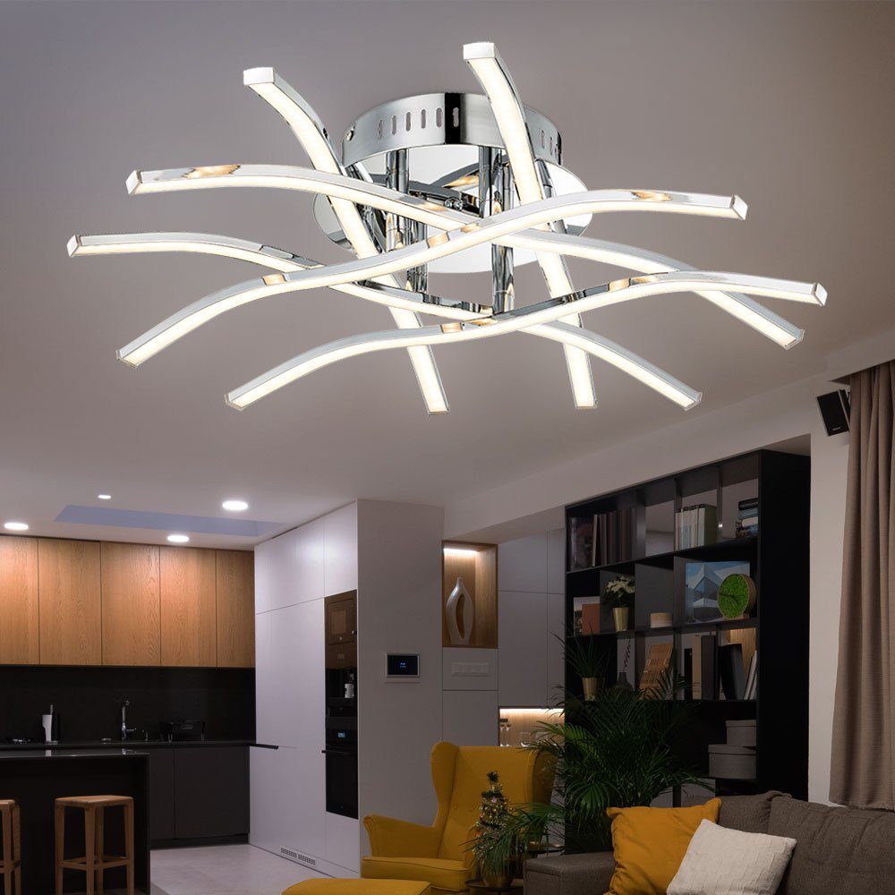 etc-shop LED Deckenleuchte, LED-Leuchtmittel fest Deckenleuchte Designlampe Wohnzimmerleuchte Decke LED Chrom Warmweiß, verbaut, Stäbe