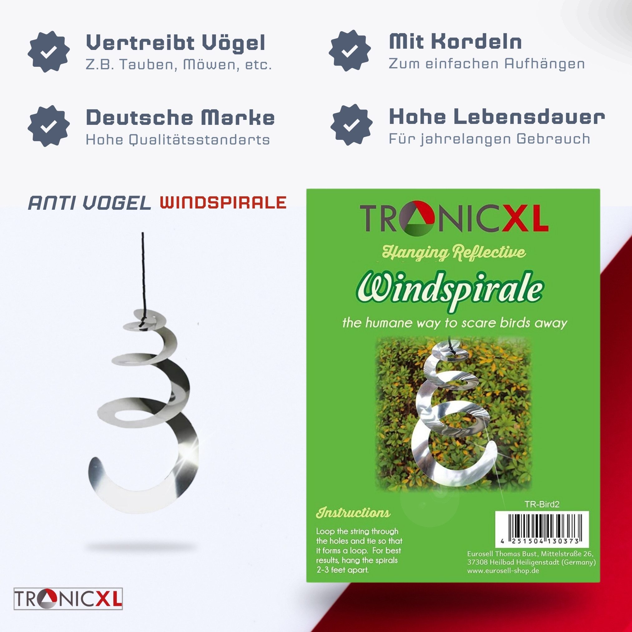 TronicXL Vogelabwehr-Windspiel 3X Windspirale Vogelabwehr Reflektierend günstig online kaufen