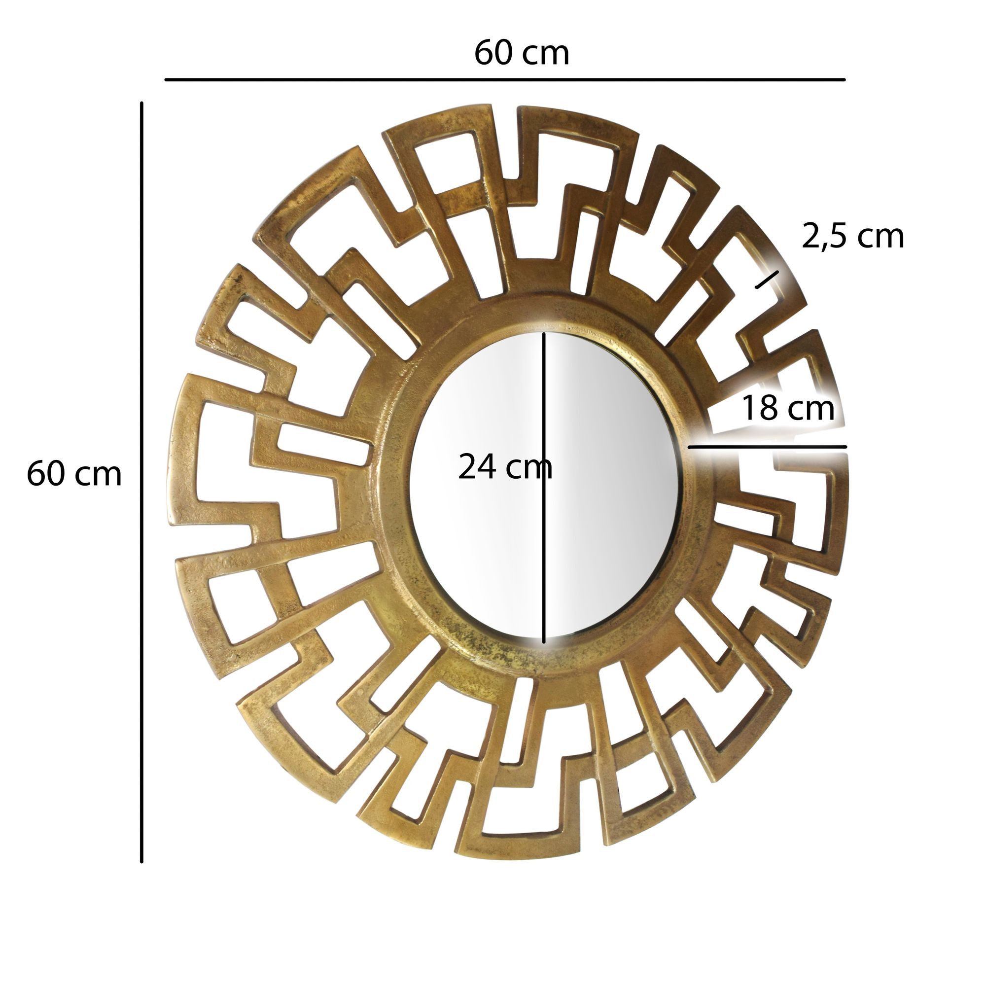 FINEBUY Spiegel Wandspiegel Flurspiegel Rund Metall 60 cm Spiegel Flur Hängespiegel (Dekospiegel Wand Art déco Rund, Gold Metall 60 cm), Flurspiegel Garderobenspiegel, Hängespiegel Modern