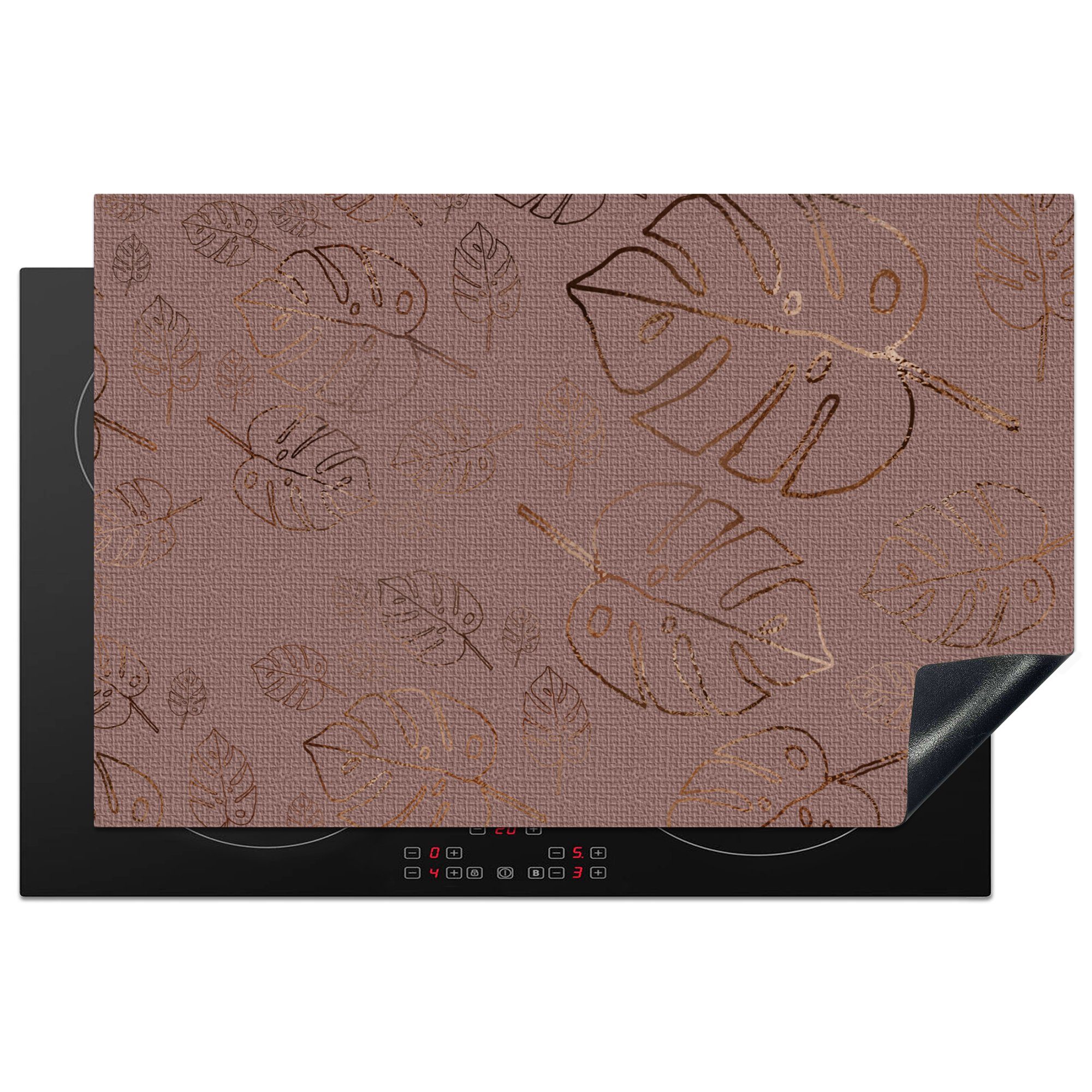 MuchoWow Herdblende-/Abdeckplatte Muster - Rot - Bronze - Luxus, Vinyl, (1 tlg), 81x52 cm, Induktionskochfeld Schutz für die küche, Ceranfeldabdeckung