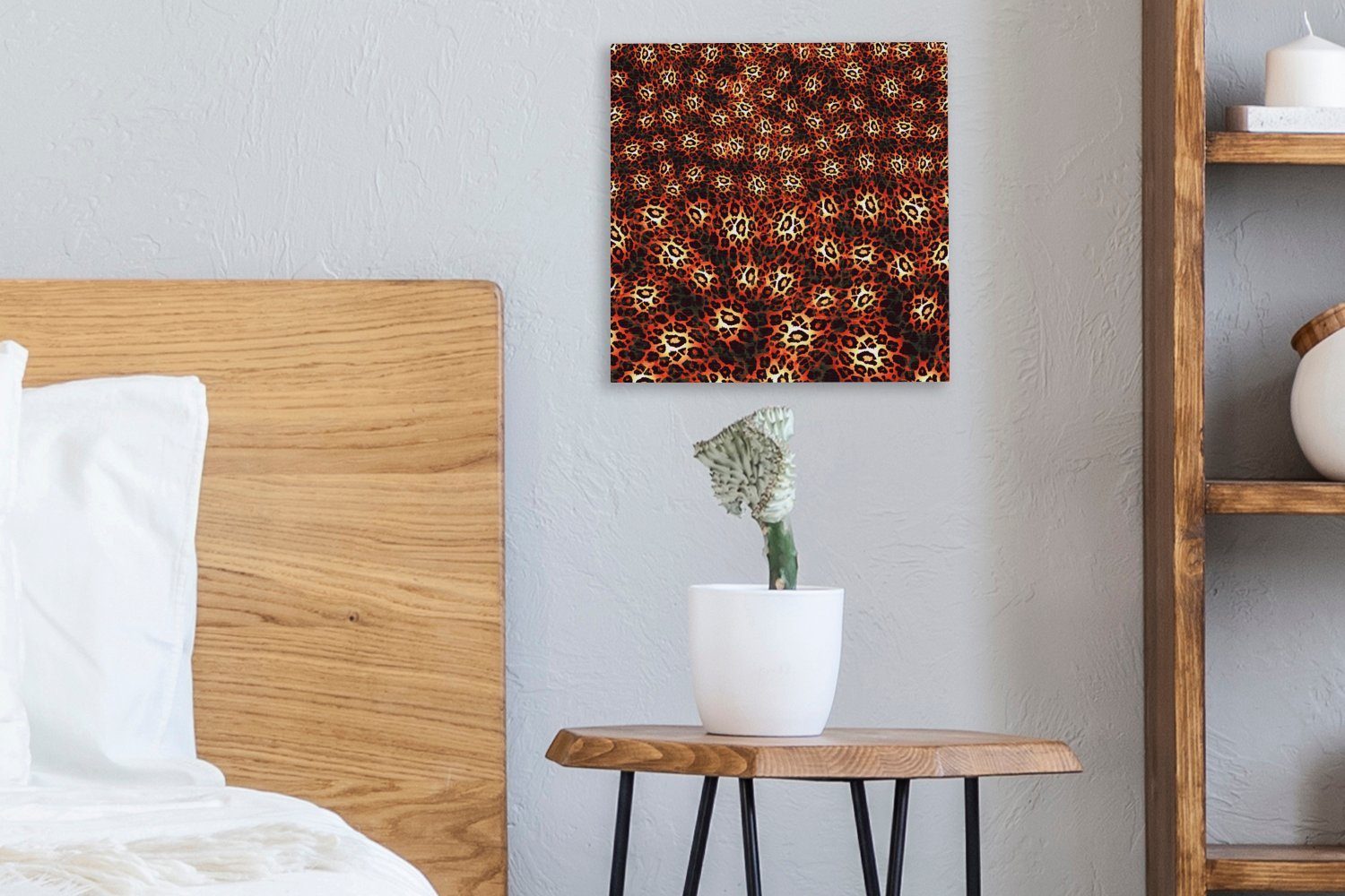 - Muster Schlafzimmer - Bilder Leopard Leinwandbild Orange, Wohnzimmer für (1 OneMillionCanvasses® St), Leinwand