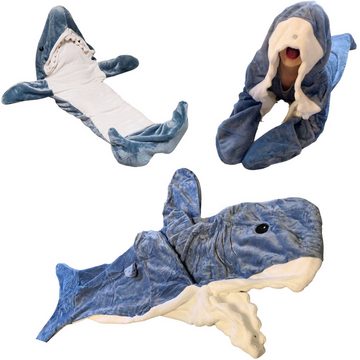 Wohndecke Hai Decke zum Anziehen Kostüm, Hai Anzug Shark Blanket Schlafanzug, Lucadeau, Kuscheldecke mit Ärmeln, Kinder Schlafsack, Pyjama