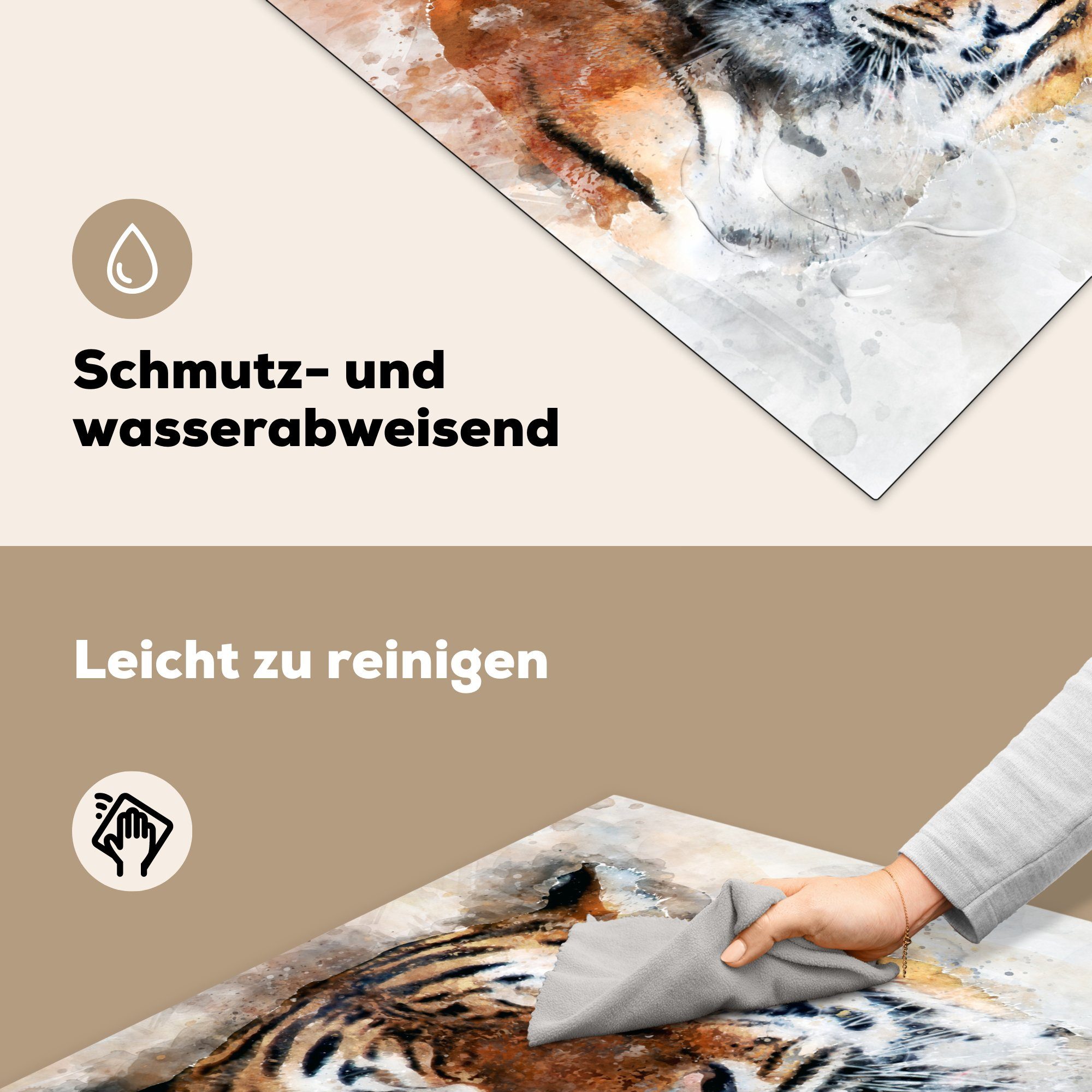 cm, küche MuchoWow - Herdblende-/Abdeckplatte Tiger - Ceranfeldabdeckung, (1 tlg), Orange, für Arbeitsplatte Vinyl, Gemälde 78x78