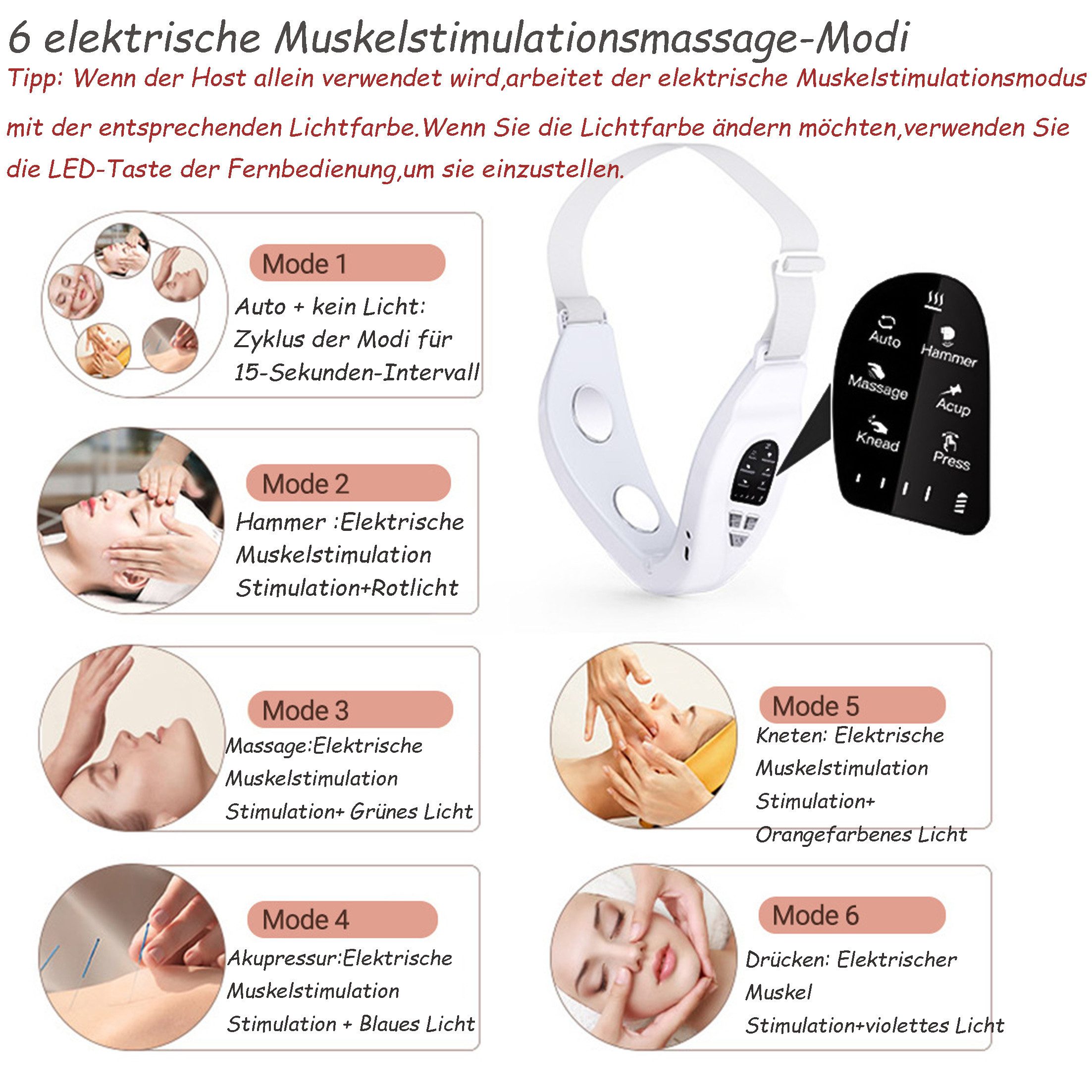 KINSI Gesichtsmassagegerät EMS Gesichts-Massagegerät mit Fernbedienung,Face-Lifting-Gerät, V-Kinn-Massagegerät Anti-Falten Gesichtsverjüngungsgerät – Bild 3 von 5