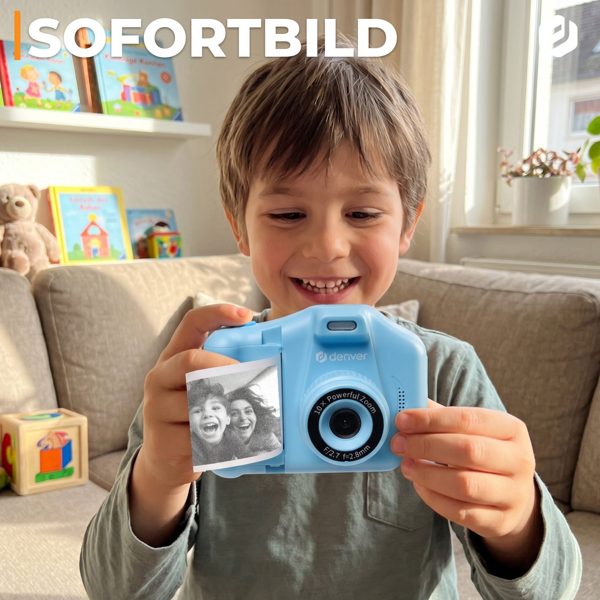 Denver KPC-1370BU Kinderkamera (48 MP, Thermodruck, 3 Papierrollen inkl., Selfie-Linse, 10× Digitalzoom)