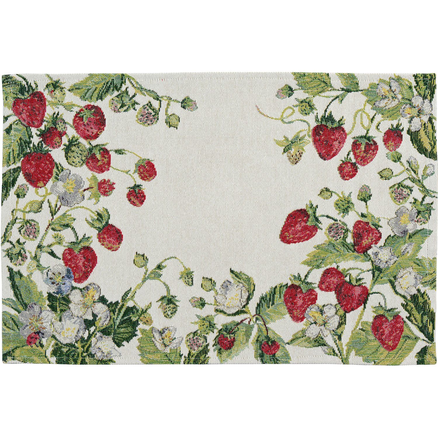 Platzset, 2 Tischsets Gobelin STRAWBERRY Erdbeeren 32x48cm, sander table + home