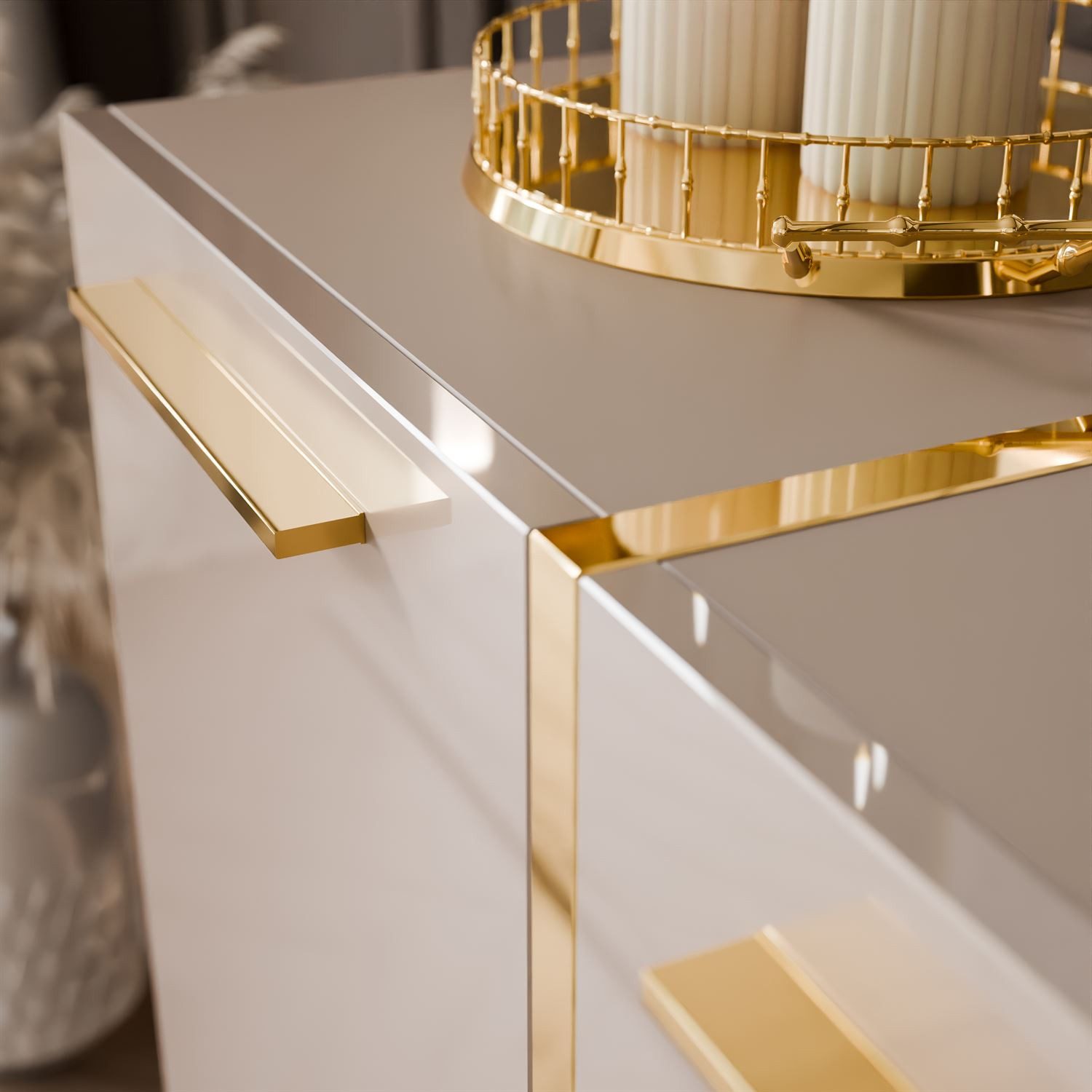 Lookway Kommode ONYX 4D Kaschmir auf goldenen Beinen Hochglanz 158 cm, 158x41x88 cm – Bild 4 von 5