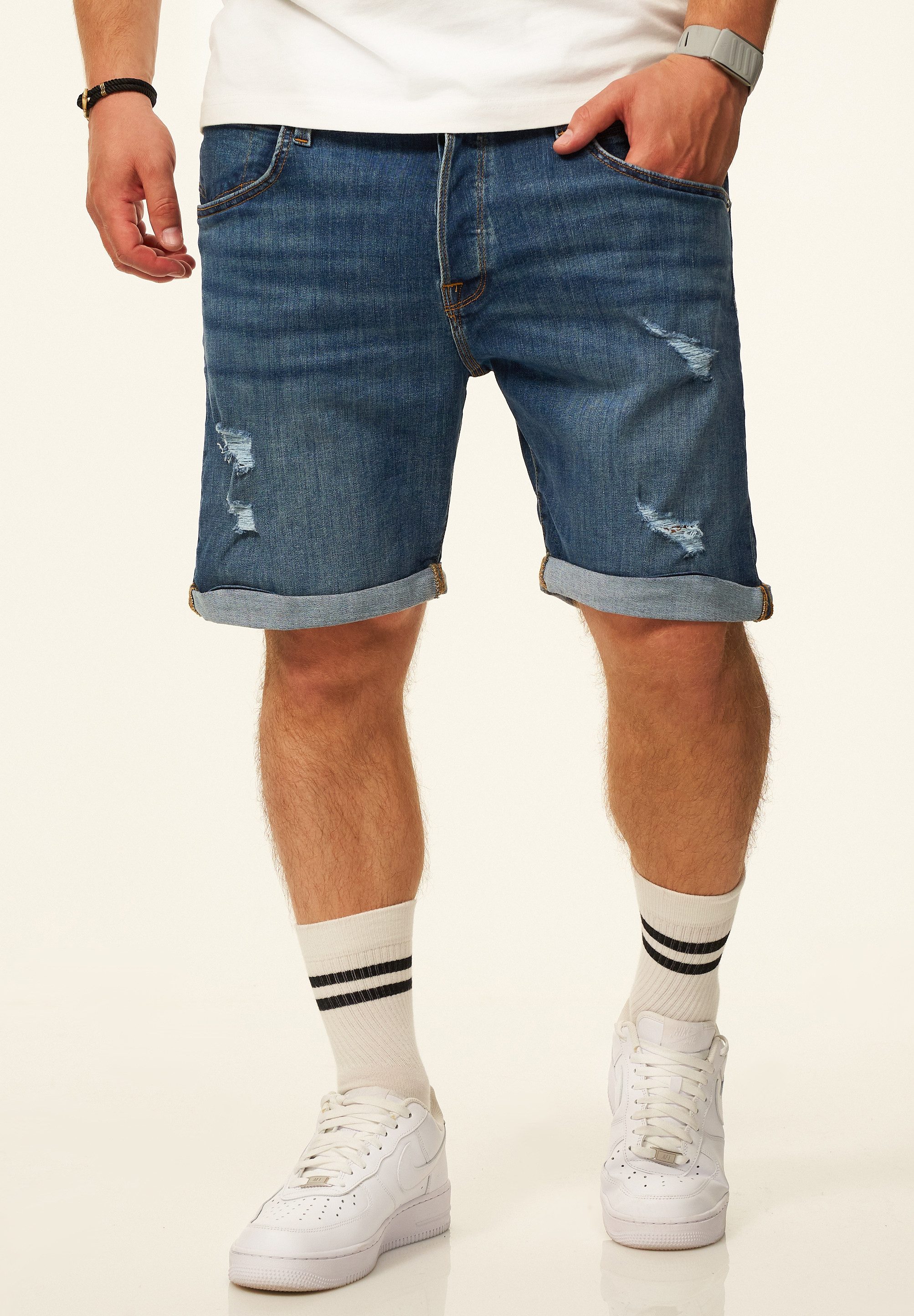 Jack & Jones Jeansshorts RICK Kurze Hose Original Denim mit Stretch Kurze Jeanshose im Destroyed Look & Regular-Fit für Herren – Bild 2 von 5