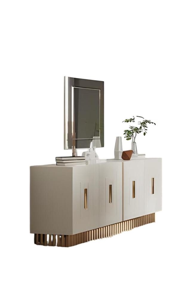 JVmoebel Anrichte Beige Anrichte mit Spiegel und Holzschrank - Buffetvitrine aus Holz, Made in Europe