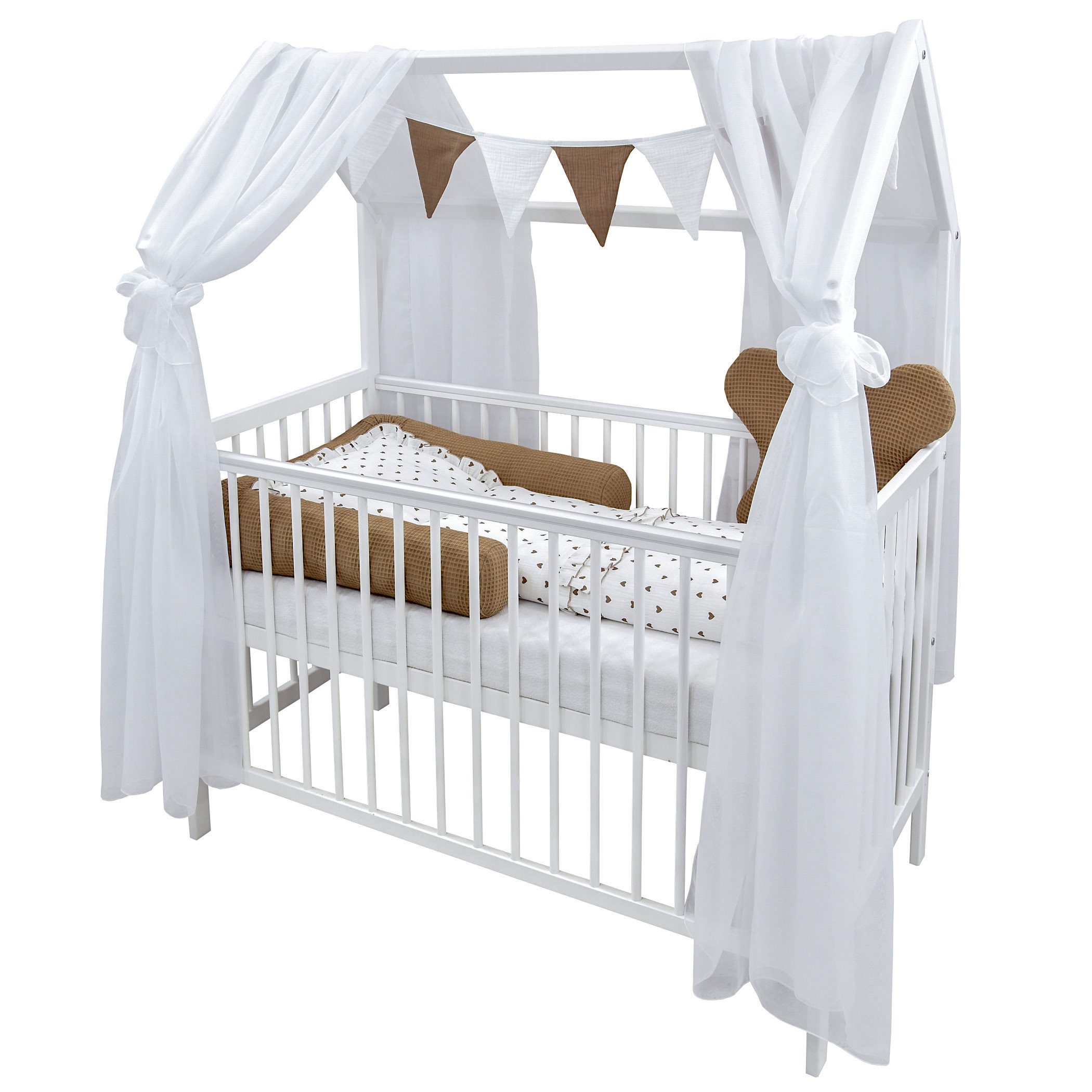 Komplettbett Hausbett Babybett Komplettset Waffelpique