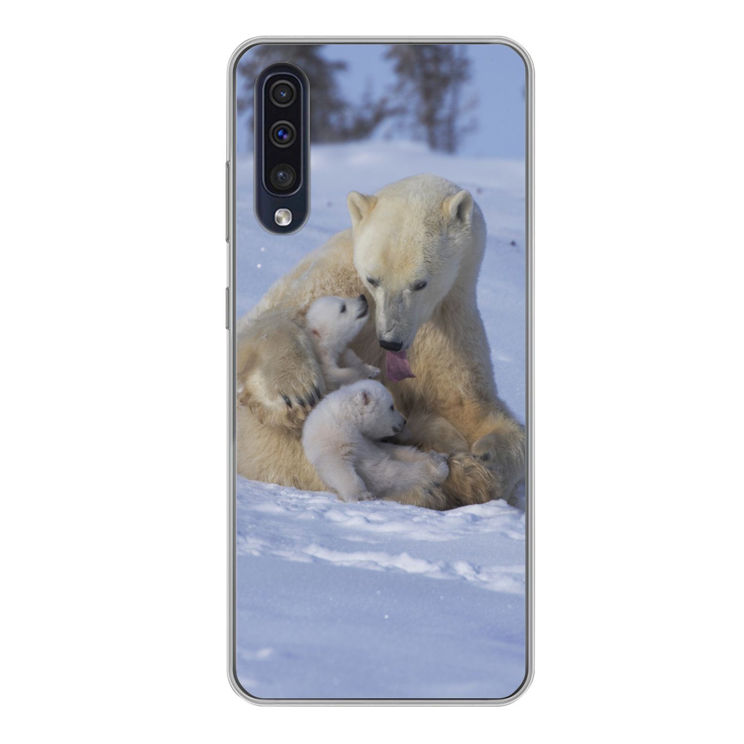 MuchoWow Handyhülle Eisbären - Schnee - Weiß, Handyhülle Samsung Galaxy A50, Smartphone-Bumper, Print, Handy