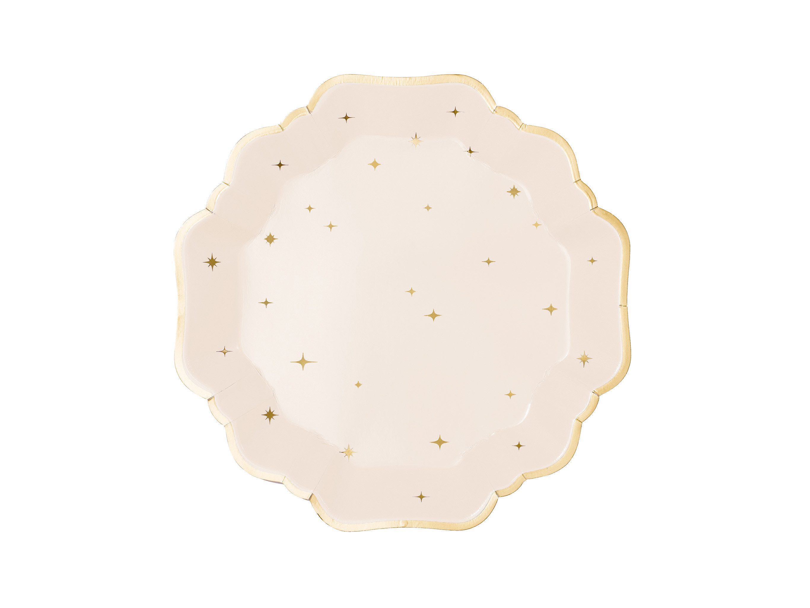 partydeco Тарелки, Pappteller 21cm mit Goldrand und Sternen 6er Set Creme / Gold