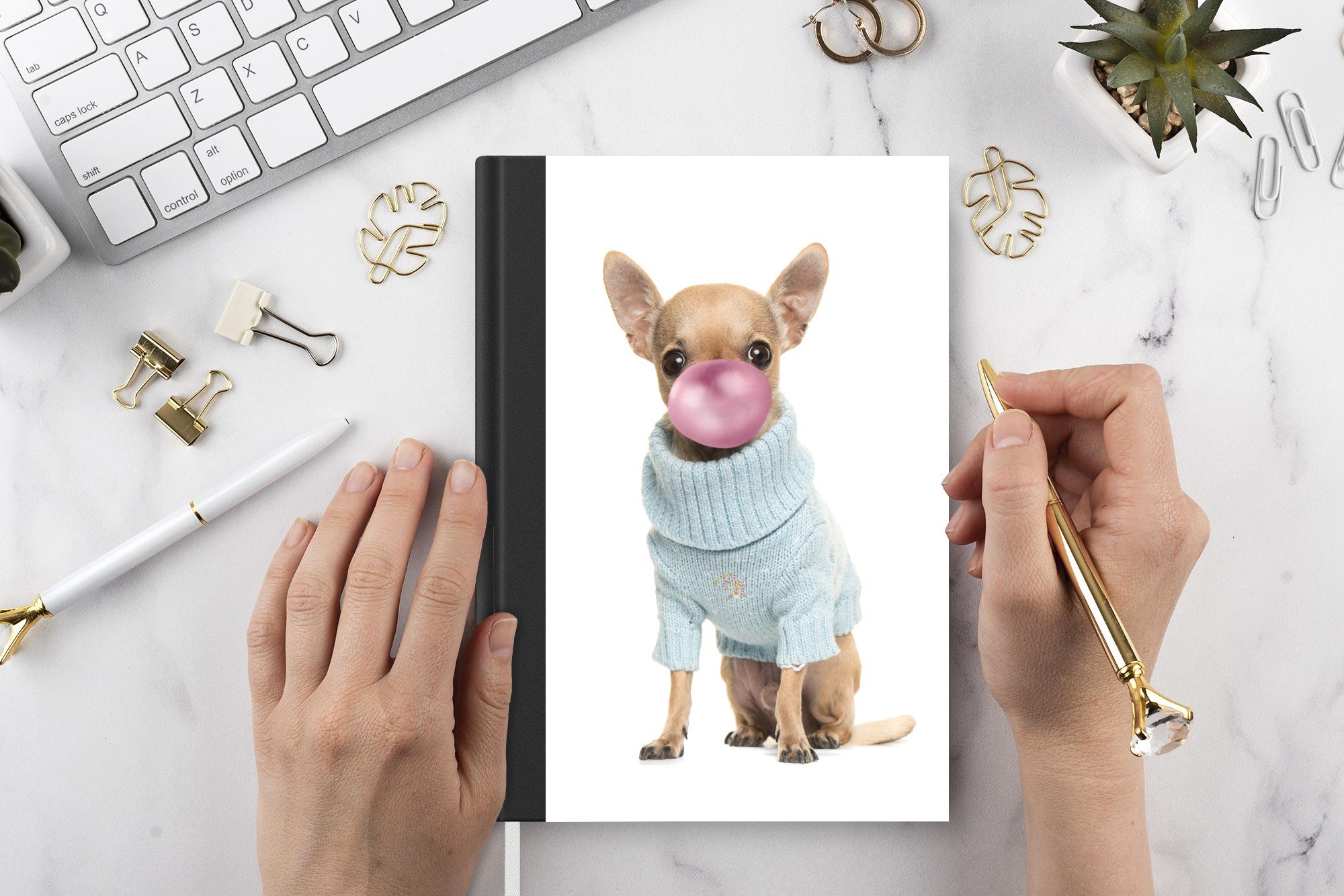 MuchoWow Notizbuch Hund - Kaugummi Merkzettel, Spaß Notizheft, Tagebuch, Seiten, - - Chihuahua Journal, Haushaltsbuch für Mädchen - A5, 98 Kinder pusten 