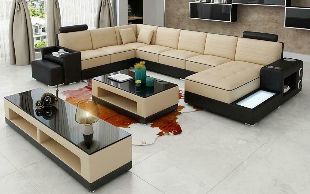 Leder Made Ecksofa Textil, Europe Ecksofa JVmoebel Couch Polster Design Sofa Eck Beige/Schwarz U-Form in