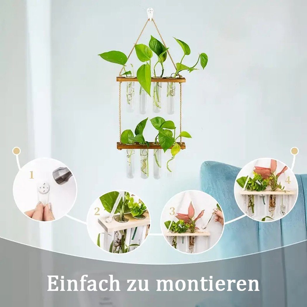 TUABUR Blumenständer Pflanzenterrarium wandmontiertes braun Pflanzenvermehrungsröhre,2-stöckiges