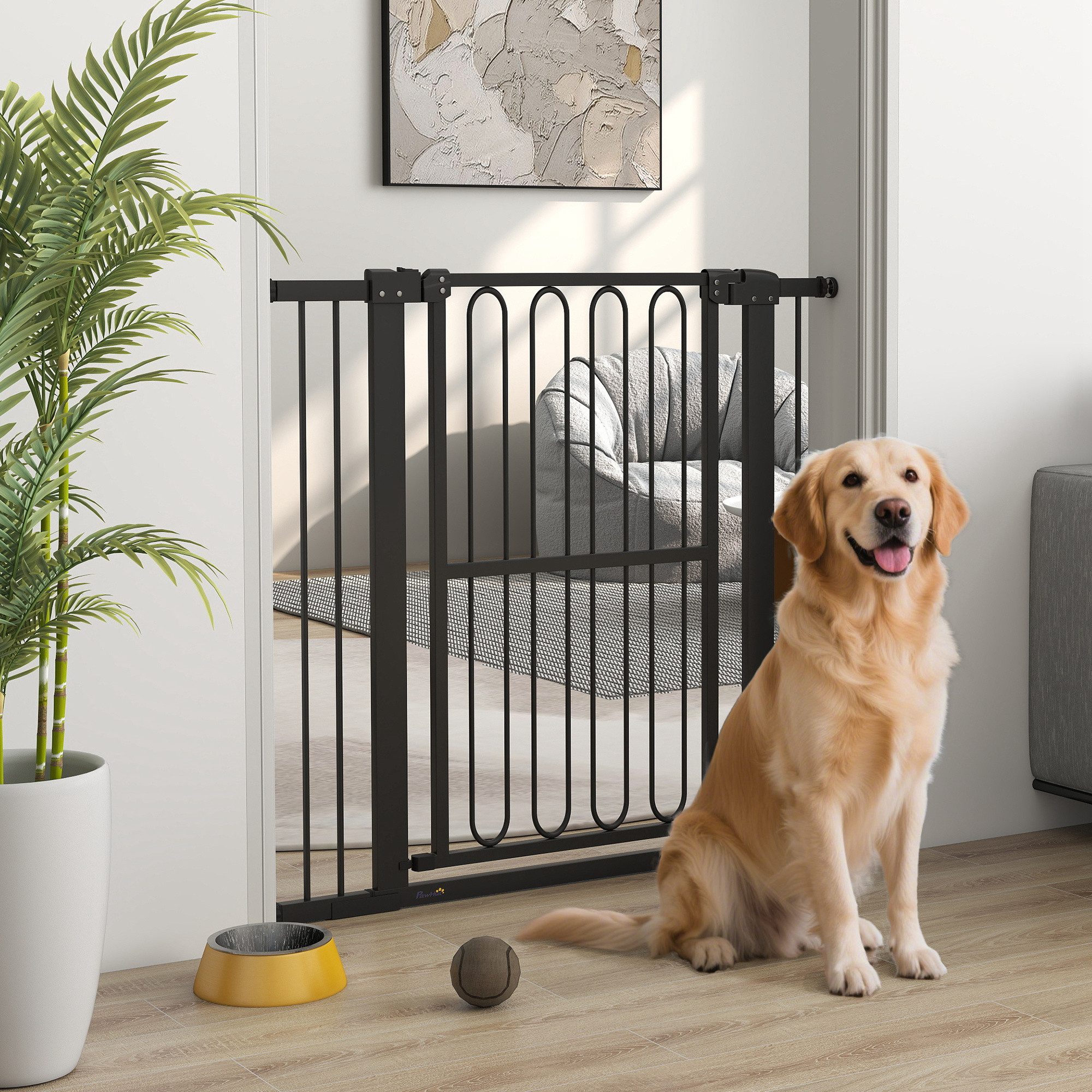PawHut Hundegitter 76-104 cm, aus Stahl (Türschutzgitter, 1 St., Treppenschutzgitter ohne bohren), für mittelgroße Hunde, Stahl, Schwarz