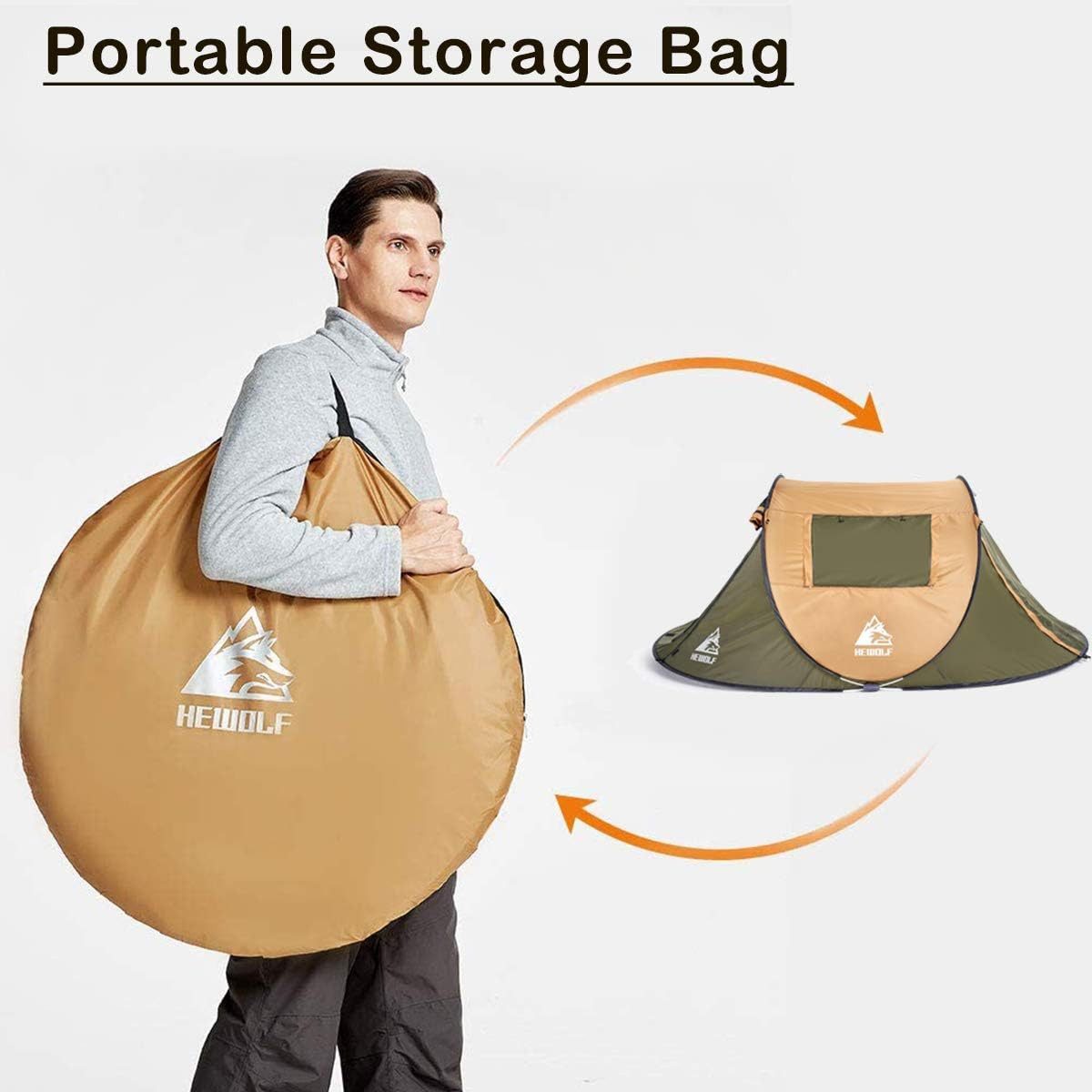 Diyarts Wurfzelt, Personen: 3 (Camping Set – Pop-Up Zelt, Abspannleinen und Tragetasche inklusive, Pop-Up Zelt, Tasche, Stützstangen, Abspannleinen, Heringen), UV-Schutz Zelt – 3 Sekunden Aufbau, perfekt für Outdoor-Abenteuer