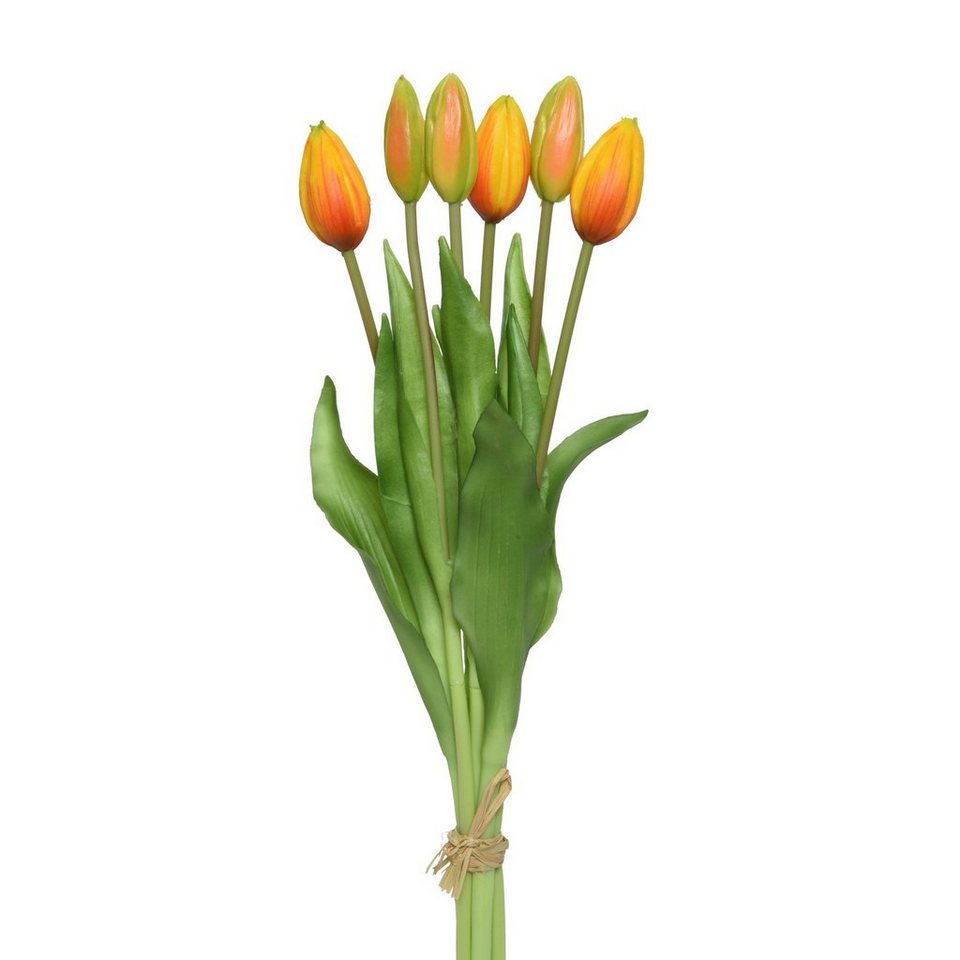 Kunsttulpe Tulpenbund 6 Blüten künstliche Tulpen Kunstblumen H: 40cm orange,  MARELIDA, Höhe 40 cm