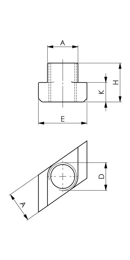 T-Nut M20 AMF T-Nutenstein Gewindeschraube 510 Nr. rhombisch 22 mm