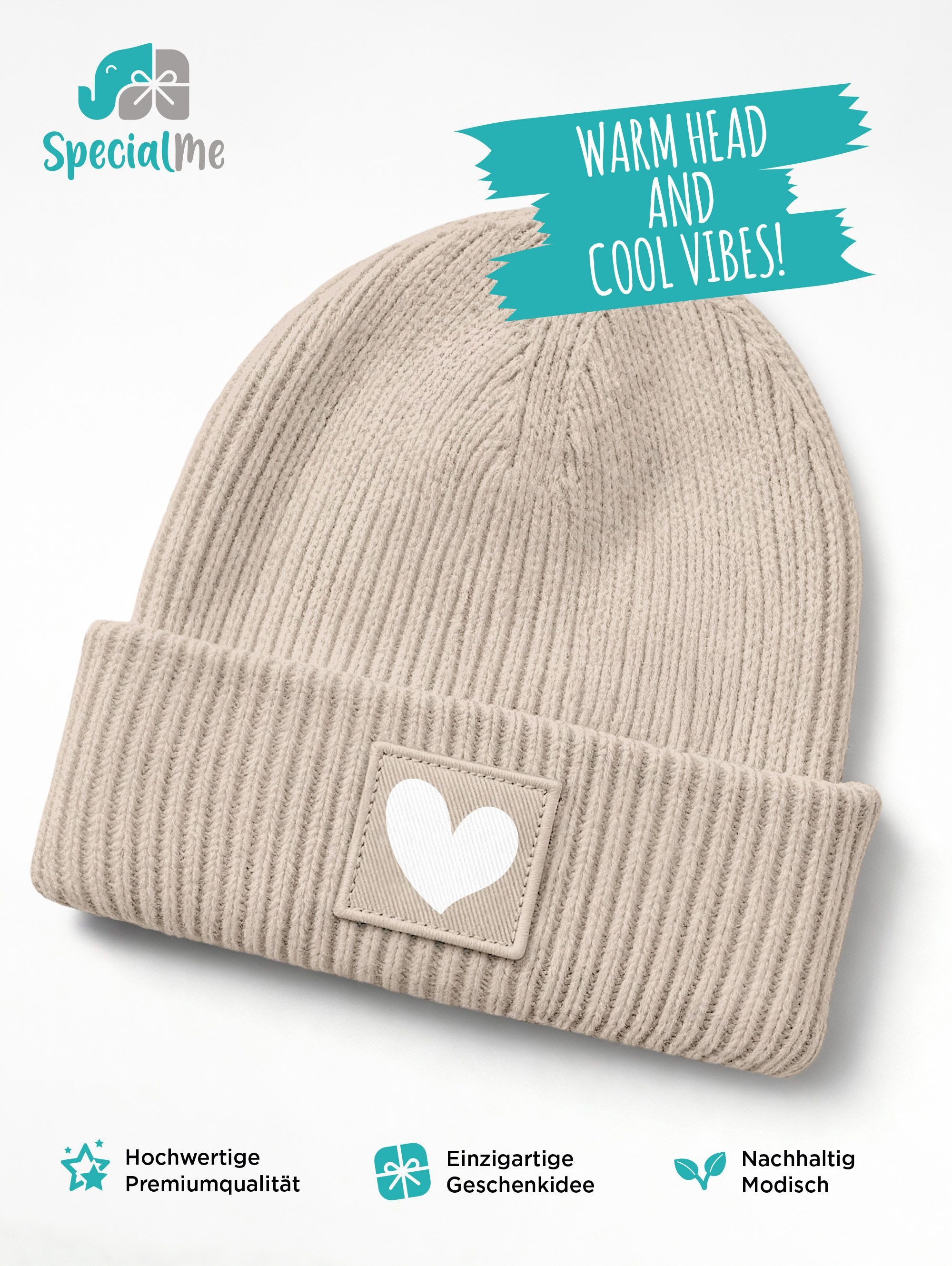 SpecialMe Beanie Kinder Beanie Mädchen Print Strickmütze Herz Aufdruck Geschenkidee – Bild 3 von 5