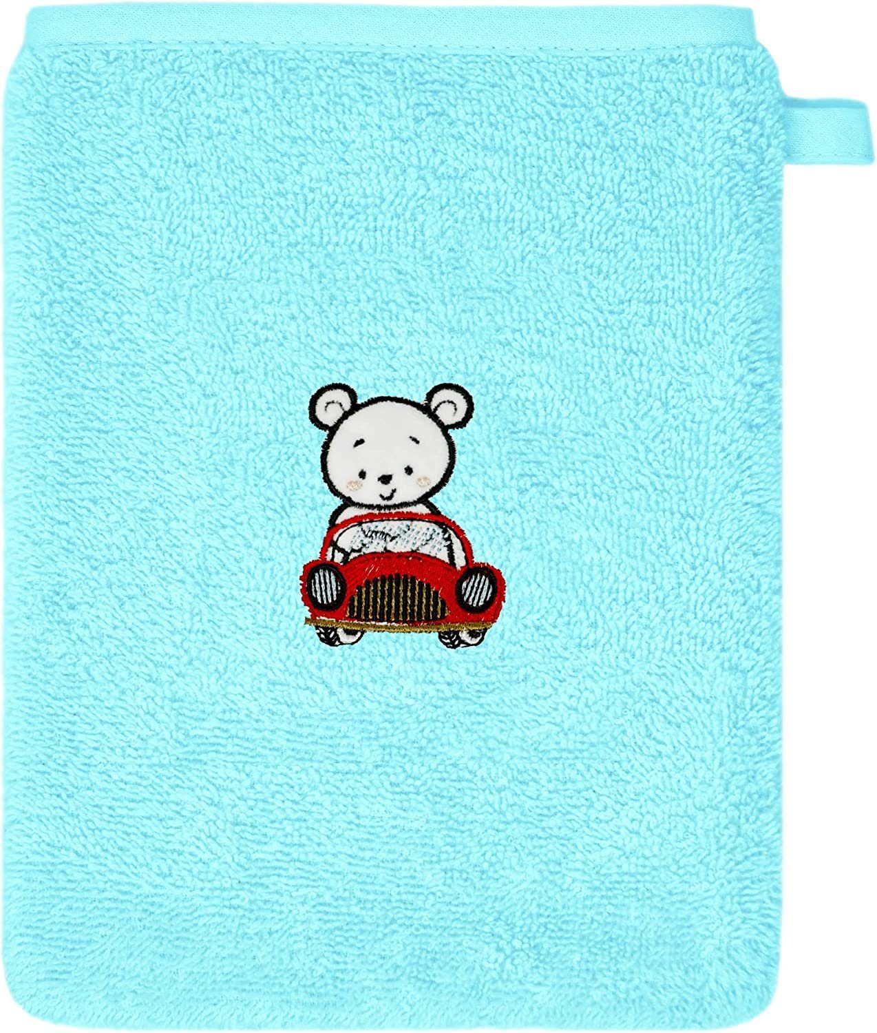 Lashuma Waschhandschuh 2-tlg), Auto Blaue cm (Set, für Jungen 15x21 Babyhandtücher