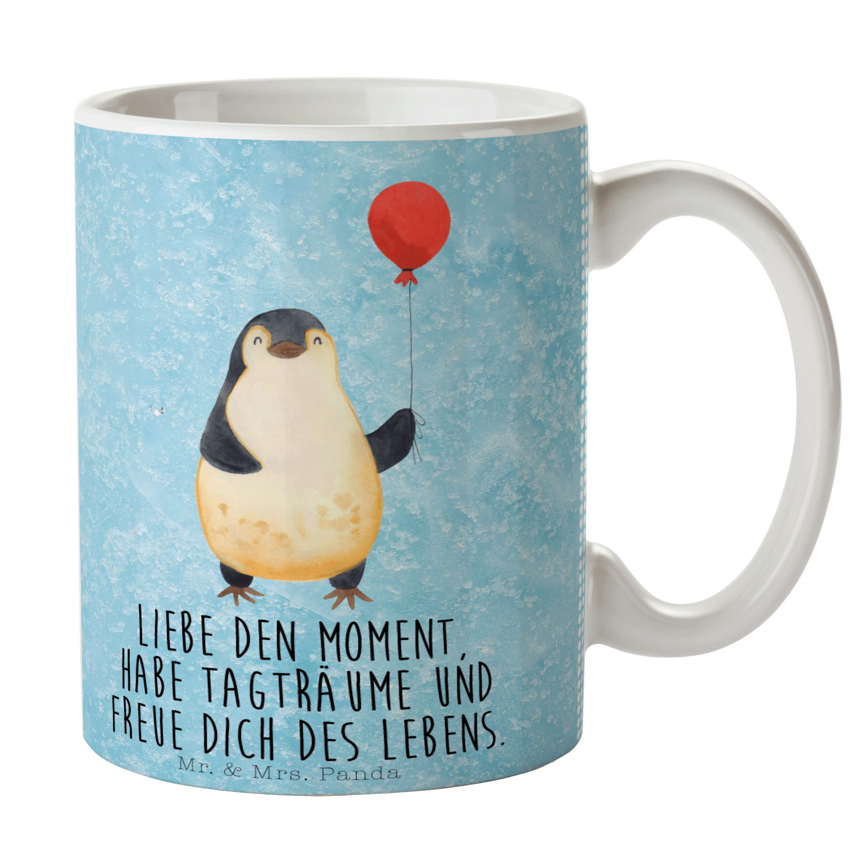 Mr. & Mrs. Panda Tasse Pinguin Luftballon - Eisblau - Geschenk, Pinguine, Kaffeetasse, Keram, Keramik