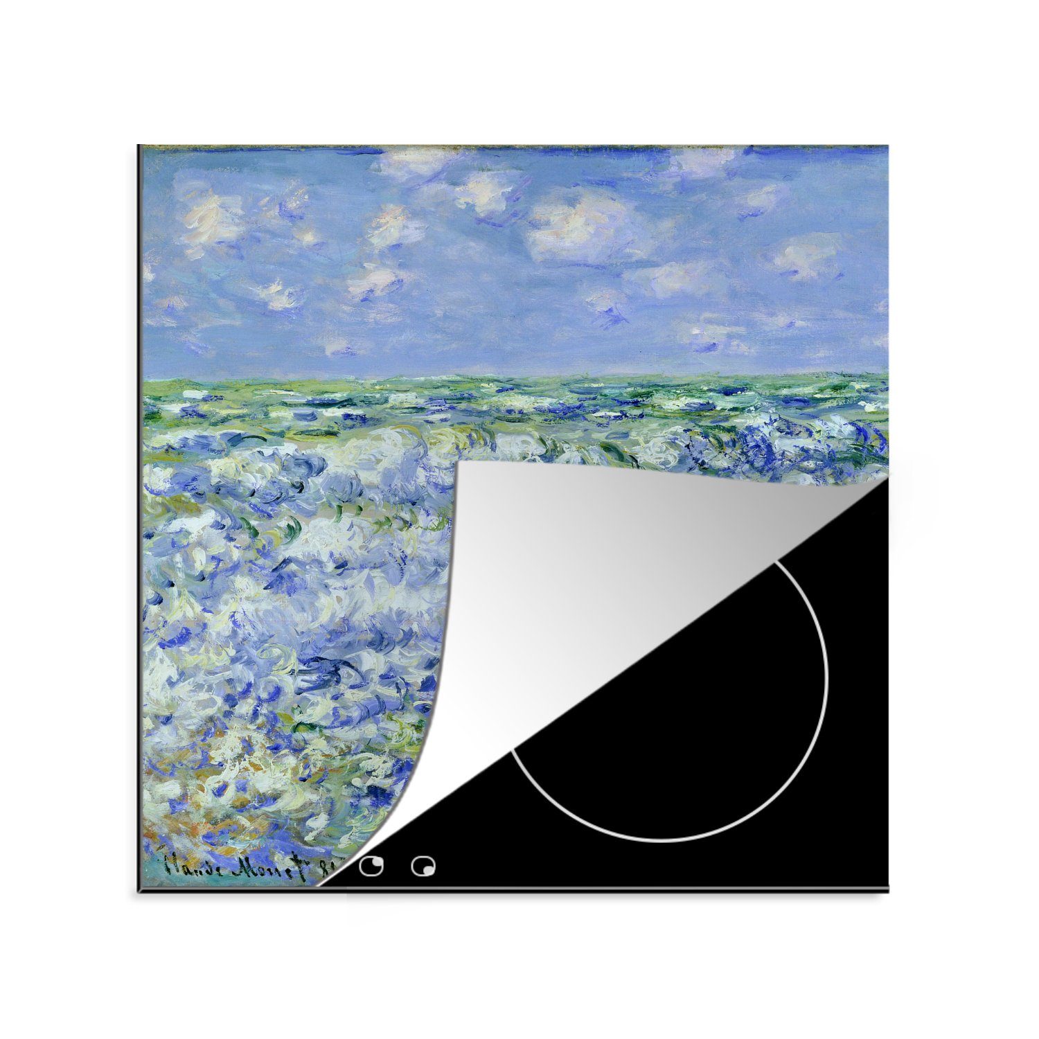 MuchoWow Herdblende-/Abdeckplatte Sich brechende Wellen - Gemälde von Claude Monet, Vinyl, (1 tlg), 78x78 cm, Ceranfeldabdeckung, Arbeitsplatte für küche