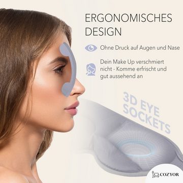 Cozyor Schlafmaske 100% Blackout-Effekt 3D Augenmaske mit ergonomischem Design, Reiseset klein & kompakt hellgrau Moonlight, 2-tlg., Schlafmaske mit wiederverwendbaren Ohrstöpseln, extra Polsterung und variable Passform