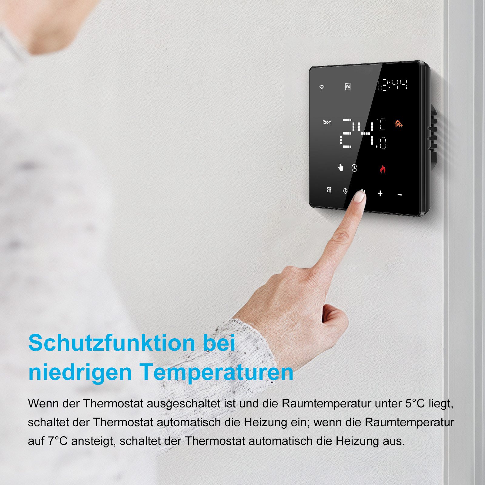 CONENTOOL Smart Thermostat, max. 250 V, Electronic, (1-pc., 16 A, Weekly Programmable, Touchscreen), WiFi Room Thermostat