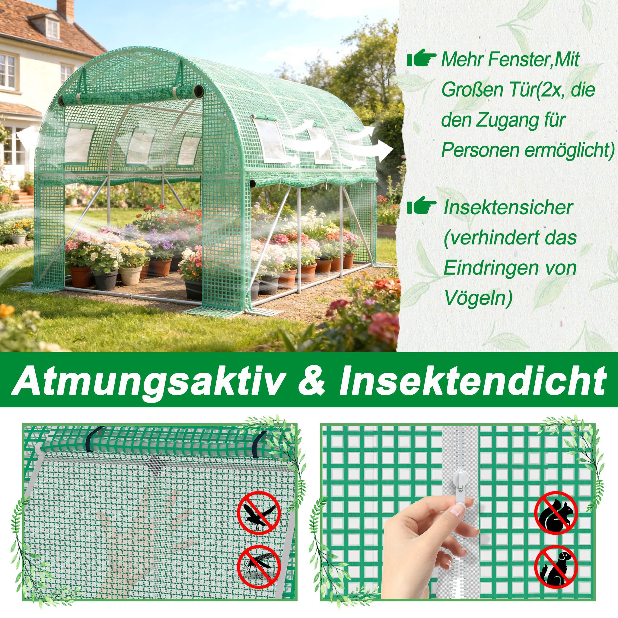 FIVMEN Foliengewächshaus Gewächshaus aus Verzinktes Foliengewächshaus mit Tür, Foliengewächshaus mit Gitternetzfolie Fenster für Garten – Bild 5 von 5