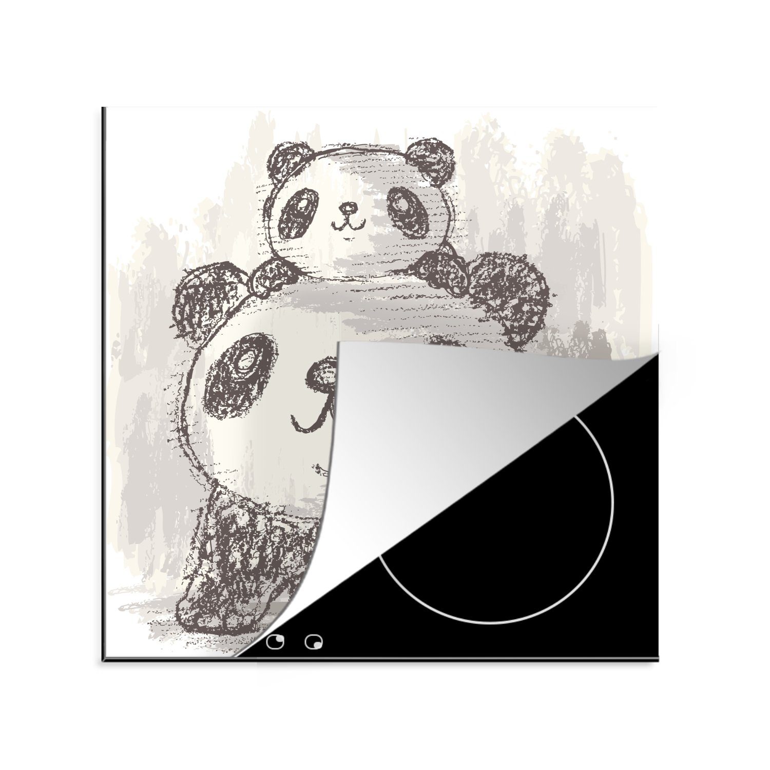 MuchoWow Herdblende-/Abdeckplatte Kind - Panda - Mutter, Vinyl, (1 tlg), 78x78 cm, Ceranfeldabdeckung, Arbeitsplatte für küche