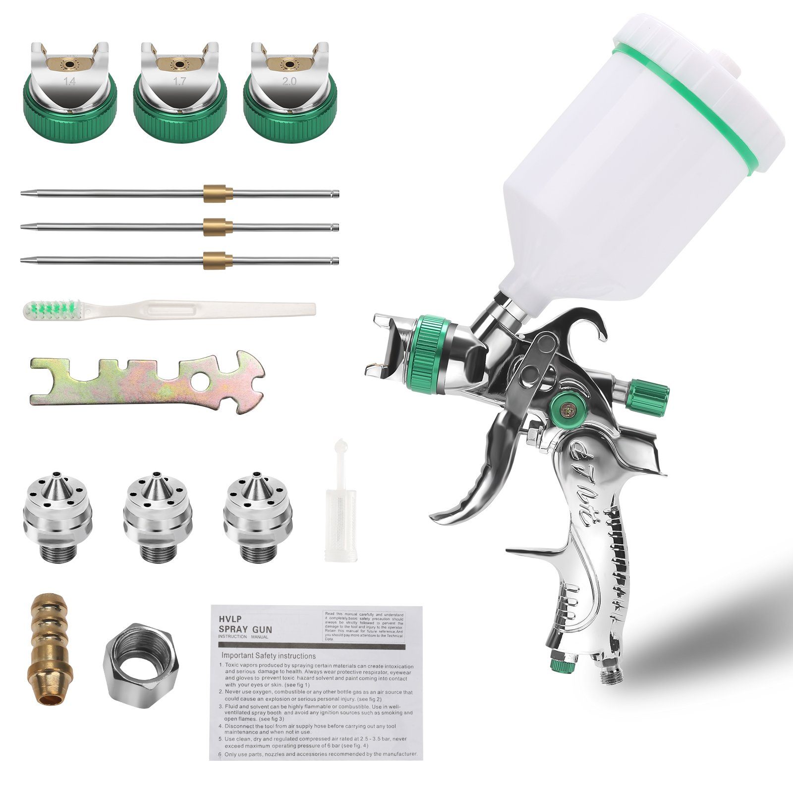 Lospitch Farbsprühgerät 1,4mm Düsen 3 1,7mm,2mm HVLP Lackierpistole Druckluftpistole