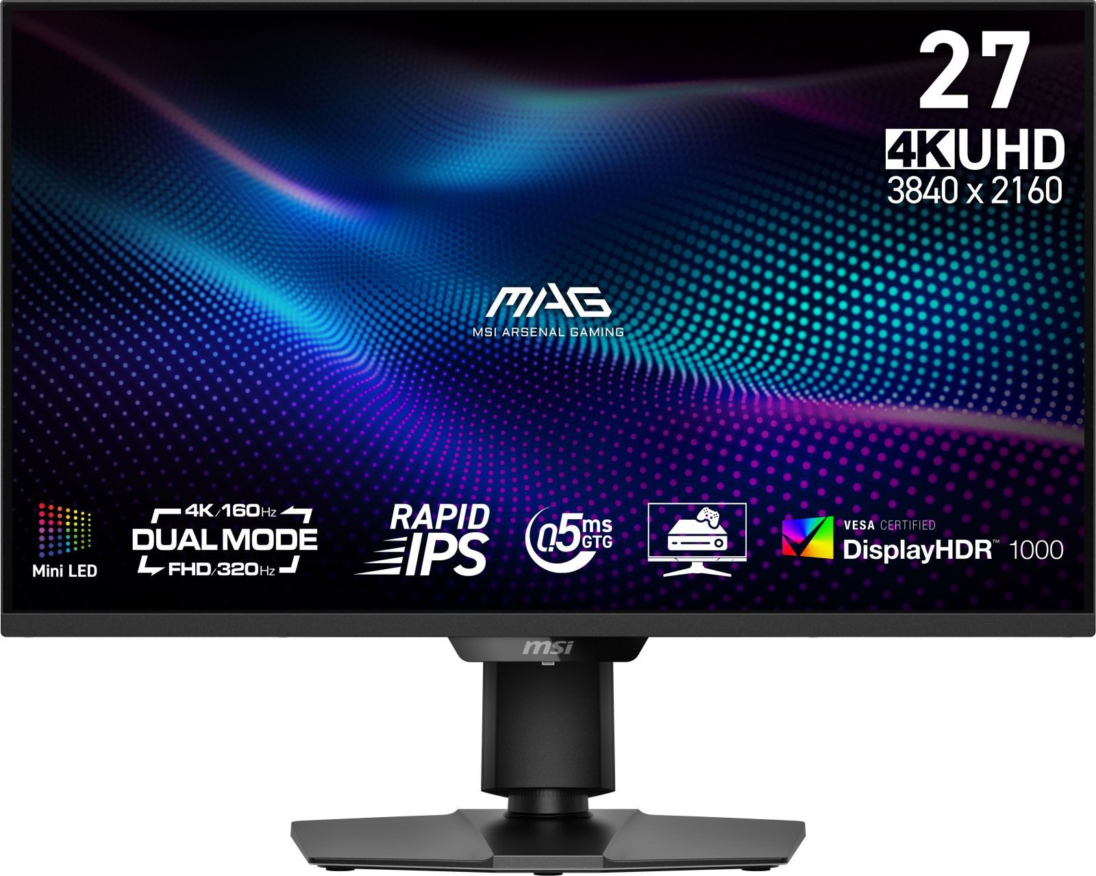 MSI MAG 274UPDF E16M - LED - Gaming - 68.6 cm (27) - 3840 x 2160 4K UHD (TFT-Monitor (3840 x 2160 px, 4K Ultra HD, 0,5 ms Reaktionszeit, 160 Hz, Rapid IPS, Kopfhörerbuchse, Pivot, Höhenverstellbar)