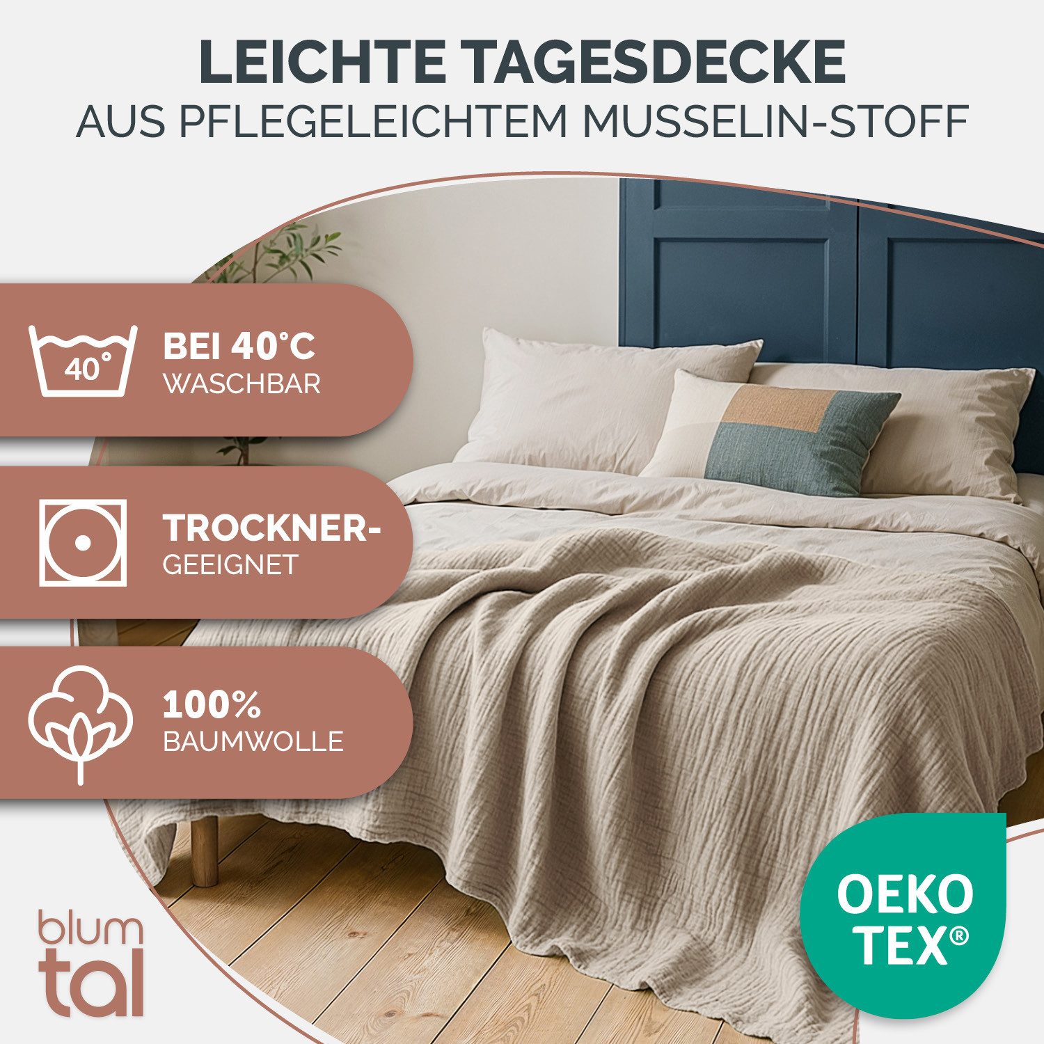 Blumtal Tagesdecke Tagesdecke Baumwolle - Musselin Decke Oeko-TEX zert. - B günstig online kaufen